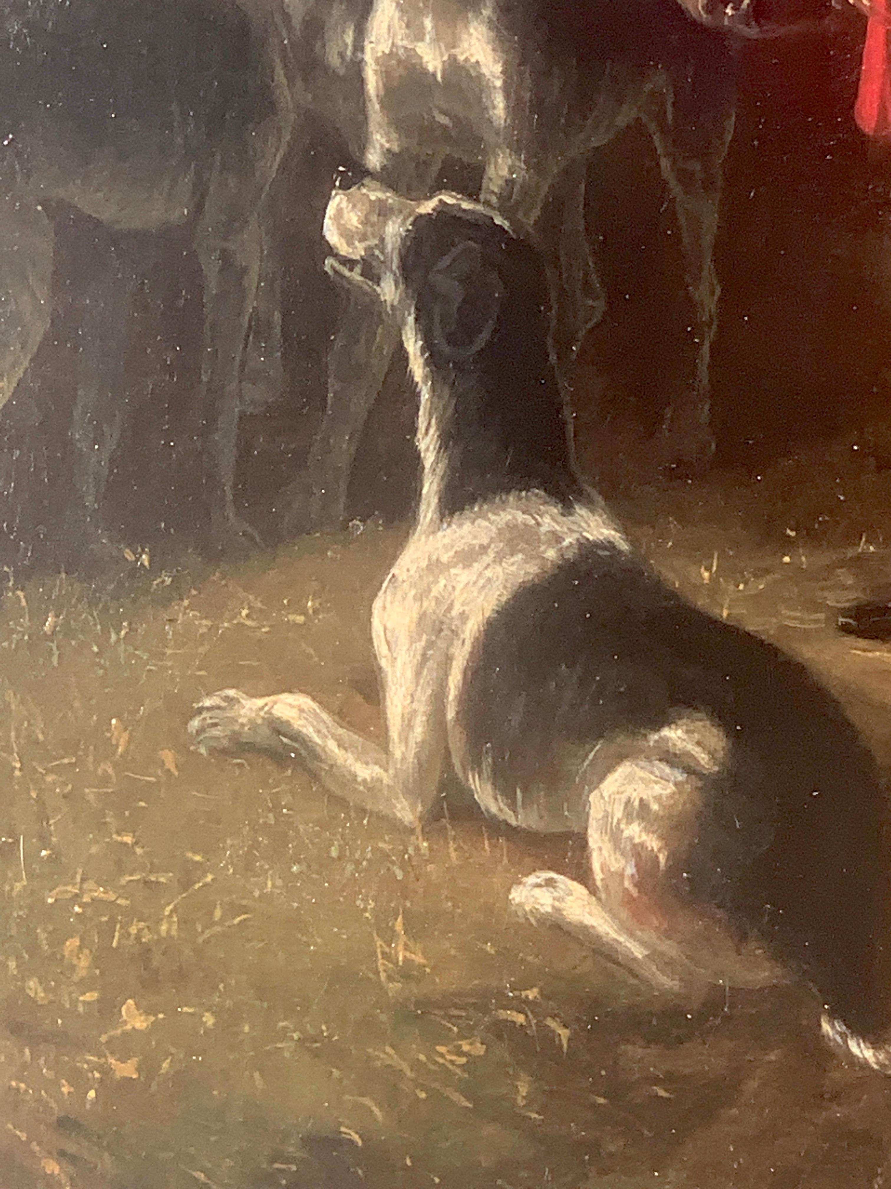 Une maison victorienne anglaise du 19e siècle  Chasse au renard, scène sportive avec chiens et chasseur - Marron Animal Painting par Attributed to Edward. B. Herberte