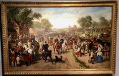 A Victorian English Horse fair with pub, circus and many figures