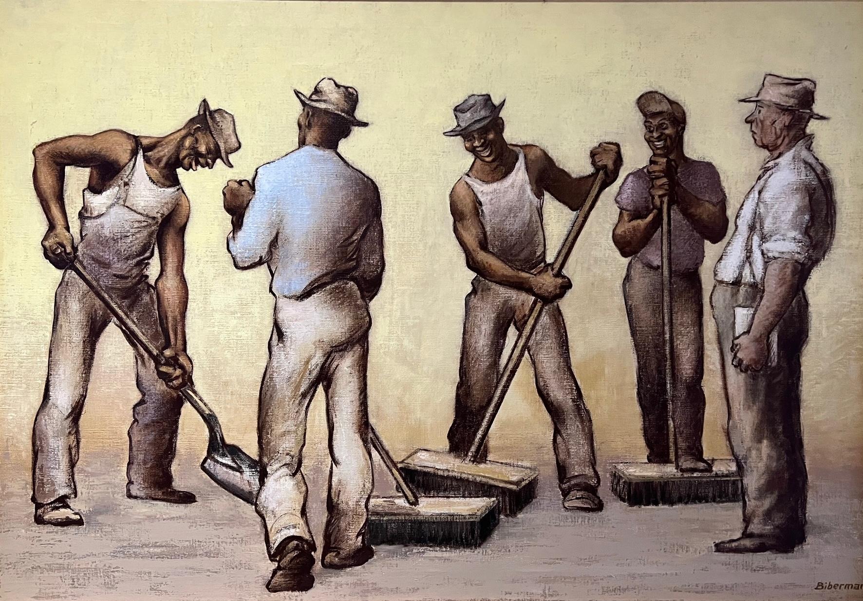 Edward Biberman Figurative Painting - Street Cleaners