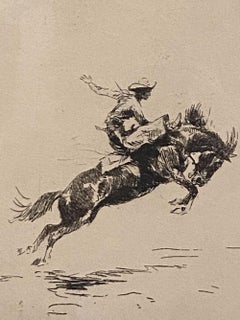 BRONCO BUSTER  EDWARD BOREIN CIRCA 1908 ETCHING NICE!  WESTERN COWBOY RODEO
