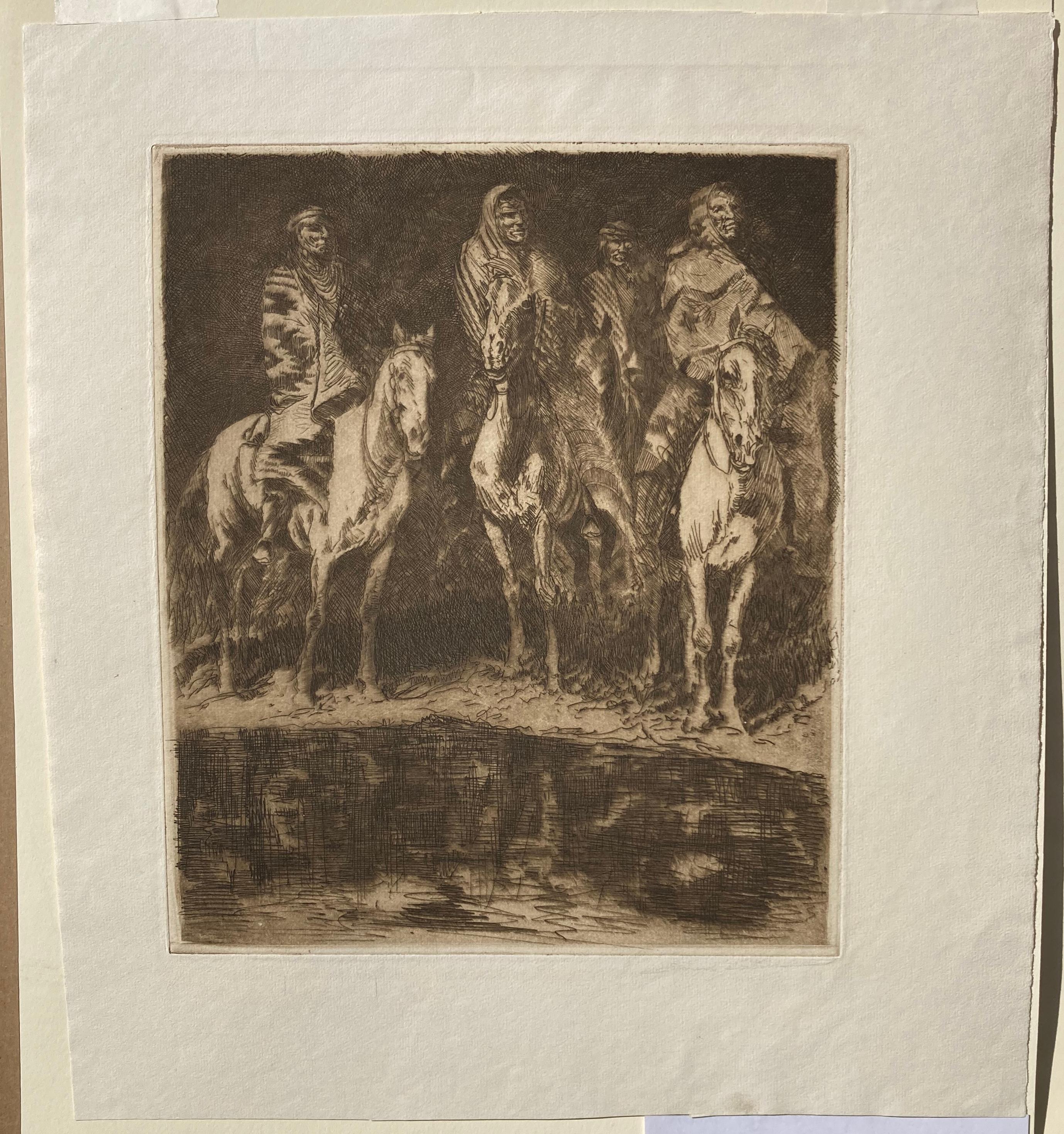 Navajos At The Water Hole - Print by Edward Borein