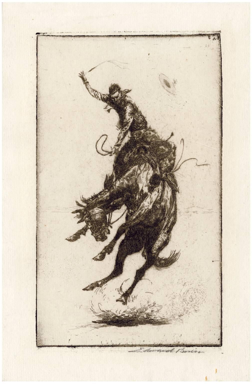 'Scratchin' High' — early American rodeo - Print by Edward Borein