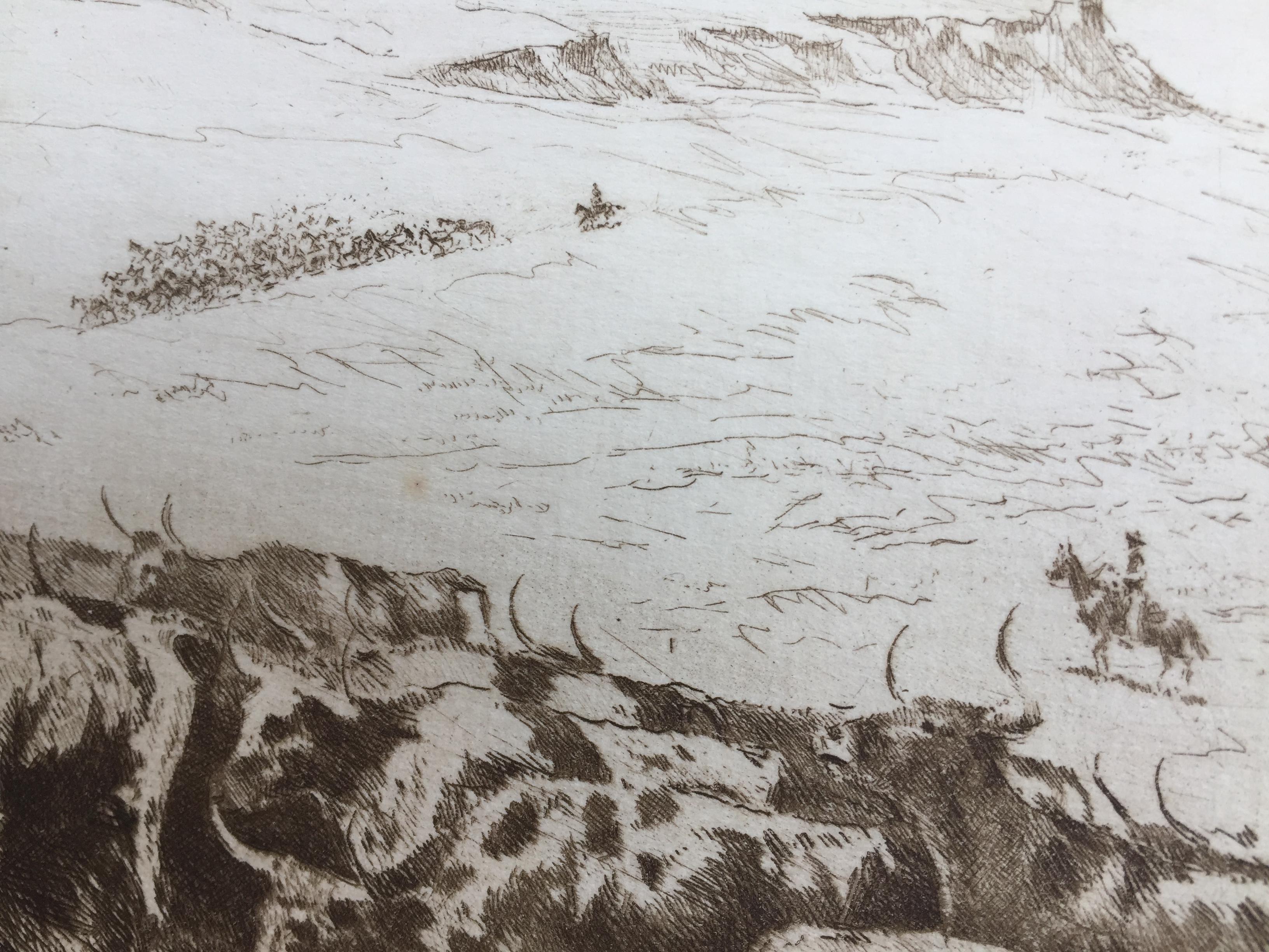 Trail Herd, No. 2 - Gray Figurative Print by Edward Borein