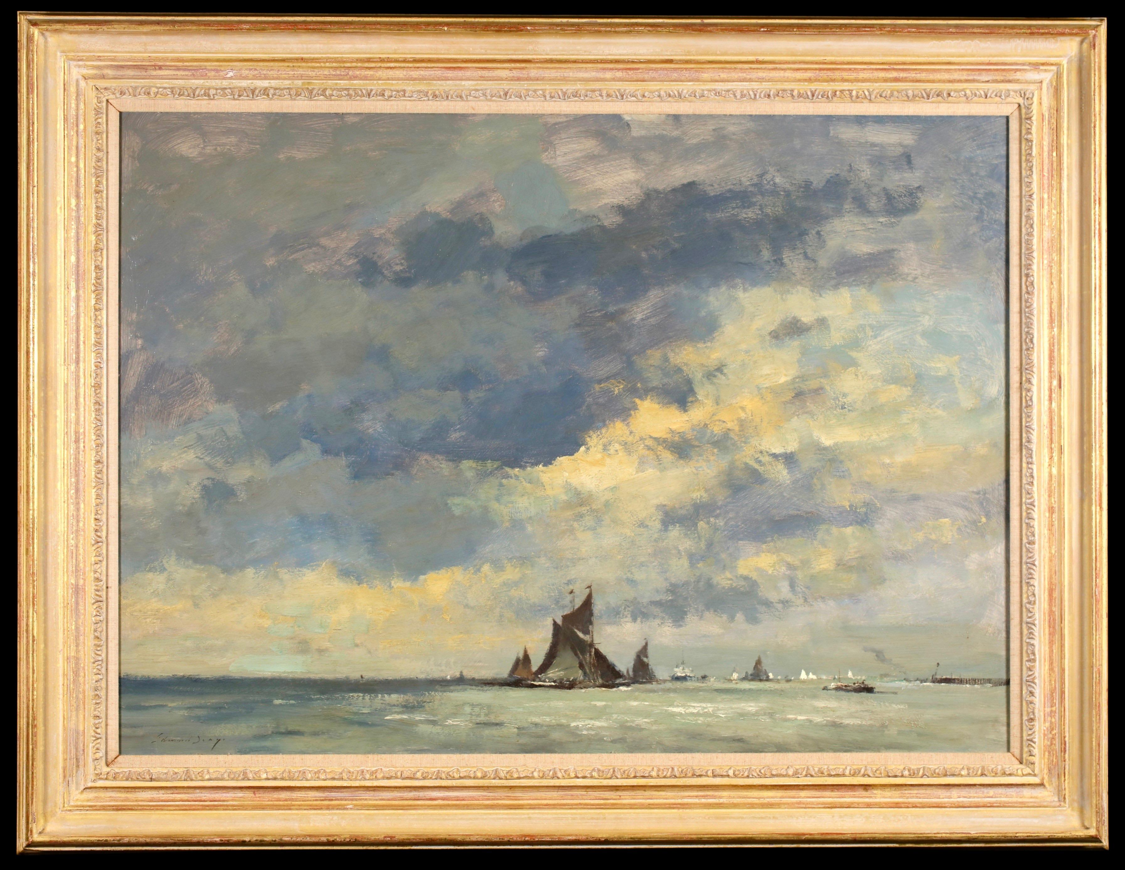 Aproximaciones a Harwich - Óleo postimpresionista de paisaje marino de Edward Brian Seago