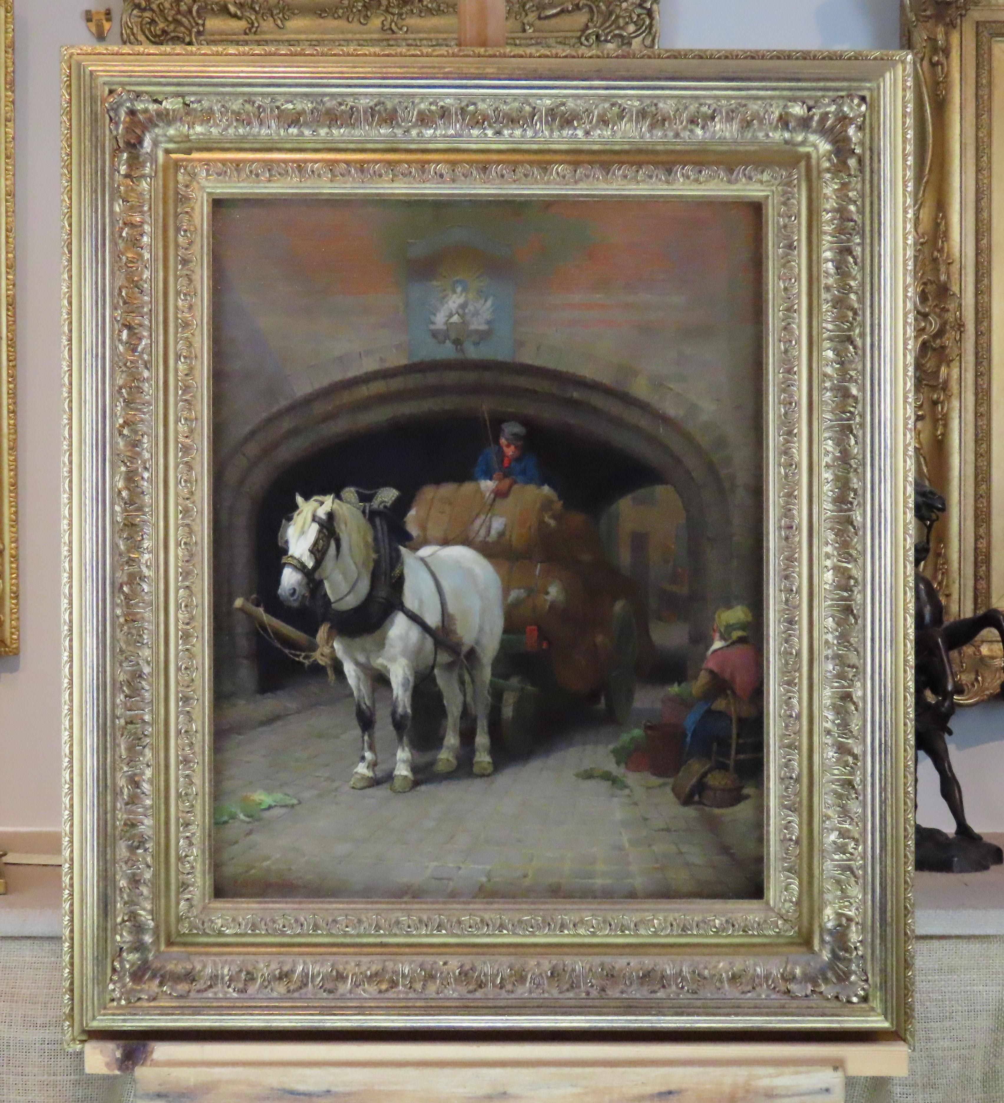 Original Ölgemälde auf Leinwand, Edward Brice Stanley Montefiore, „Der Wollwagen“ im Angebot 1