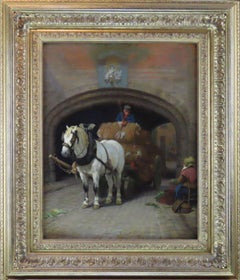 Olio originale su tela, Edward Brice Stanley Montefiore, "Il carro di lana".