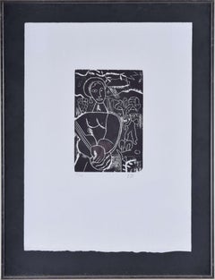The Guitar Player 1920s woodcut by Edward Burra Modern British Art