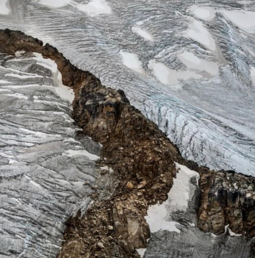 Coast Mountains #22, Glacier with Firn Snow, British Columbia, Canada - Gray Color Photograph by Edward Burtynsky