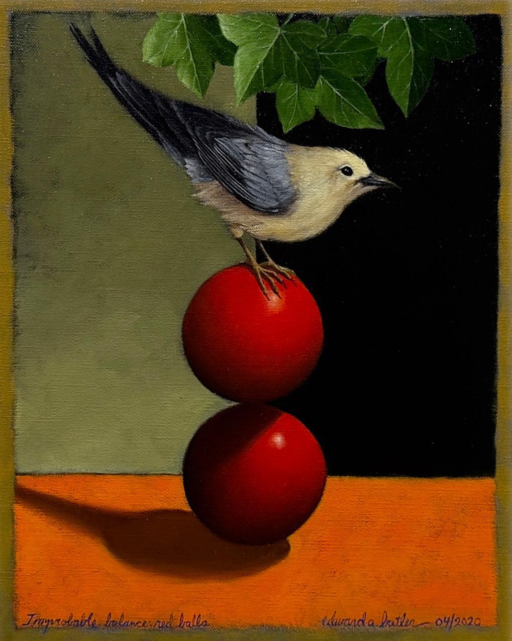 IMPROBABLE BALANCE: RED BALLS - Realism / Still Life / Bird / Sparrow