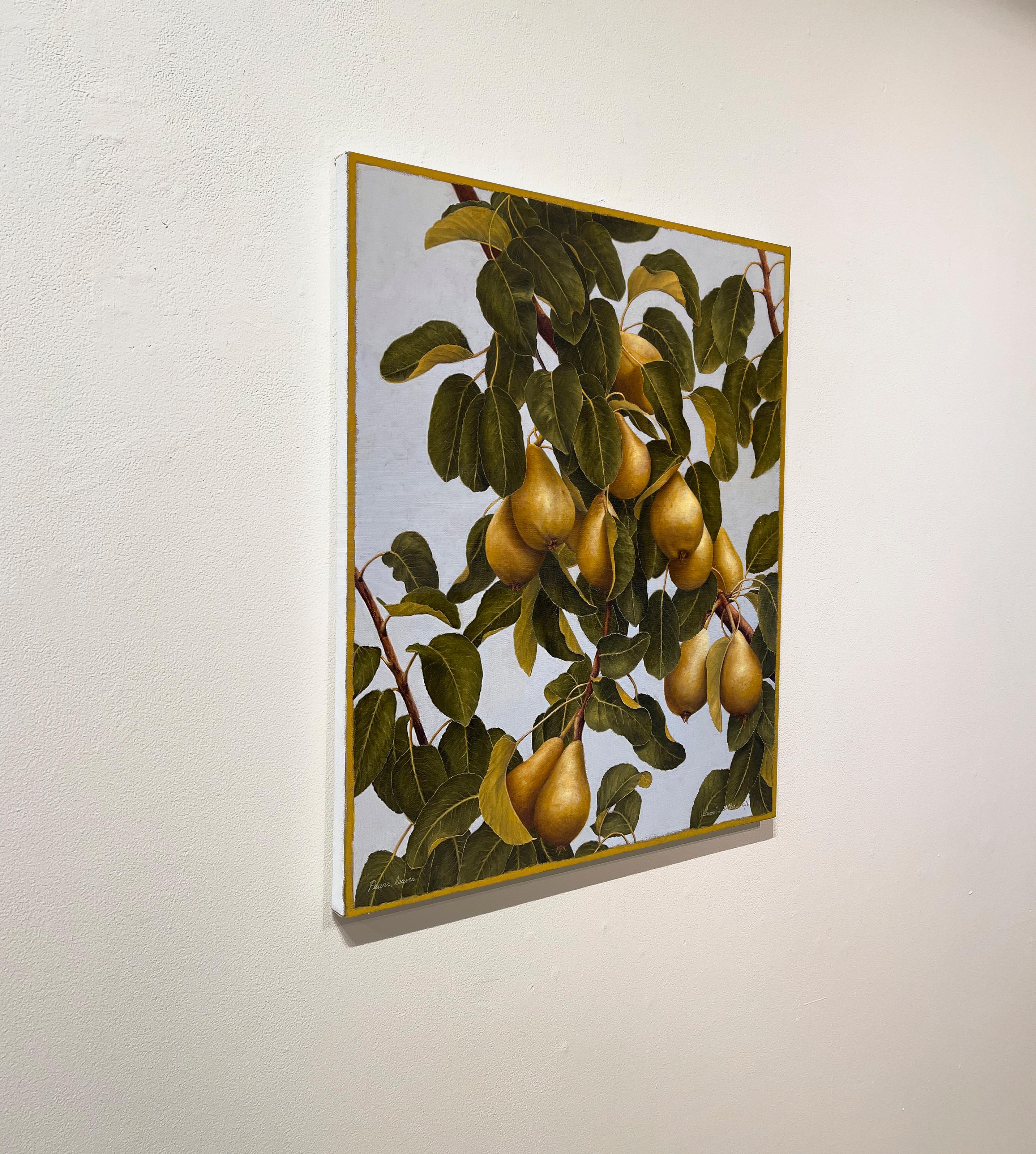 PEARS, LEAVES - Nature morte aux fruits avec détails Vivid - Contemporain Painting par Edward Butler