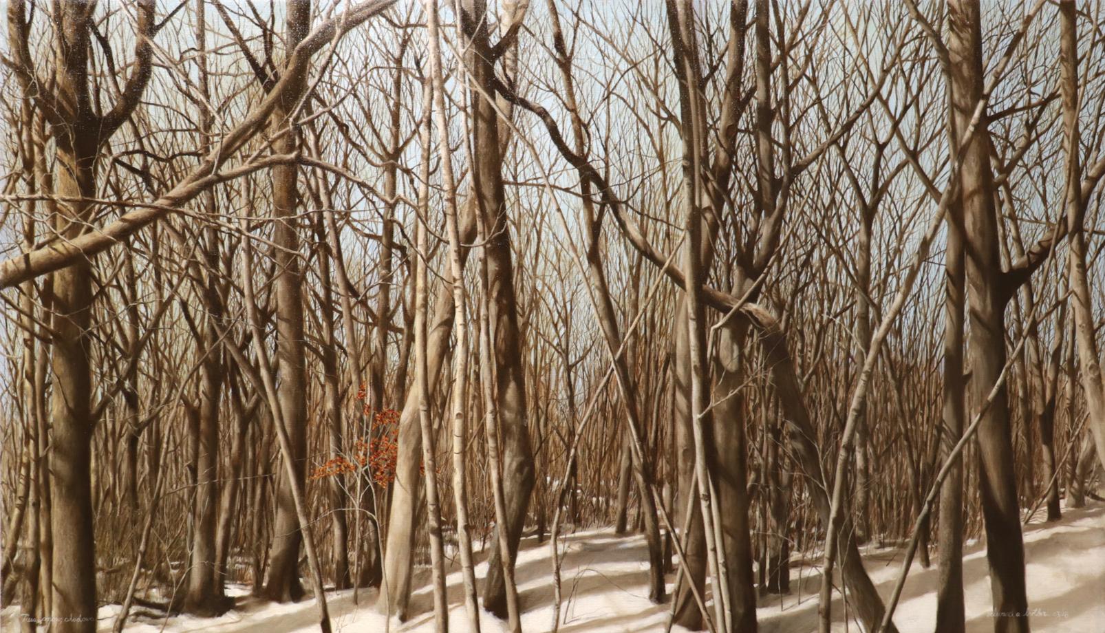 Edward Butler Landscape Painting - TREES, SNOW, SHADOWS - Realism / Winter Landscape / Nature Scene