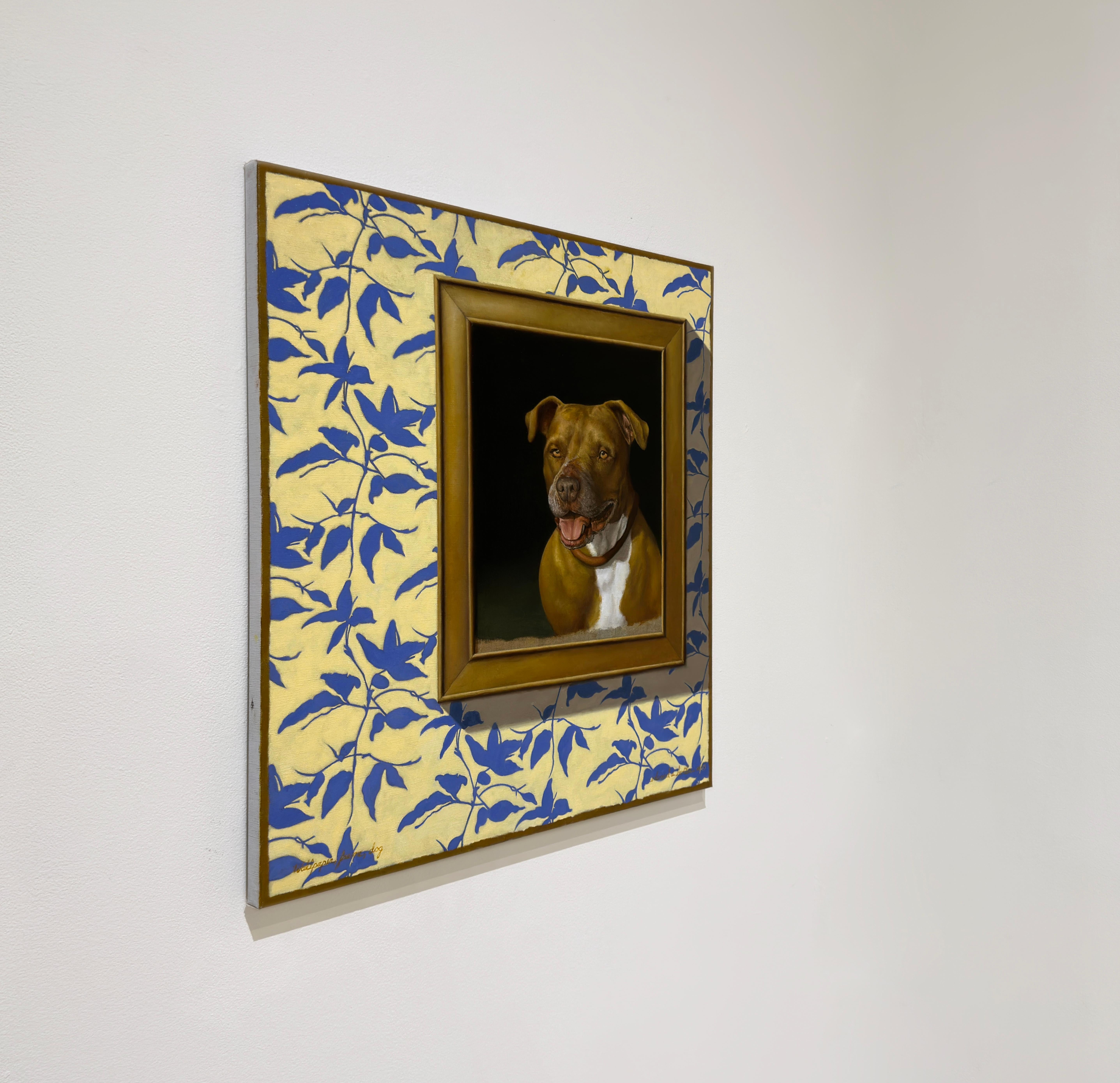 WALLPAPER, FRAME, DOG - Réalisme / Humor / Pitbull - Contemporain Painting par Edward Butler