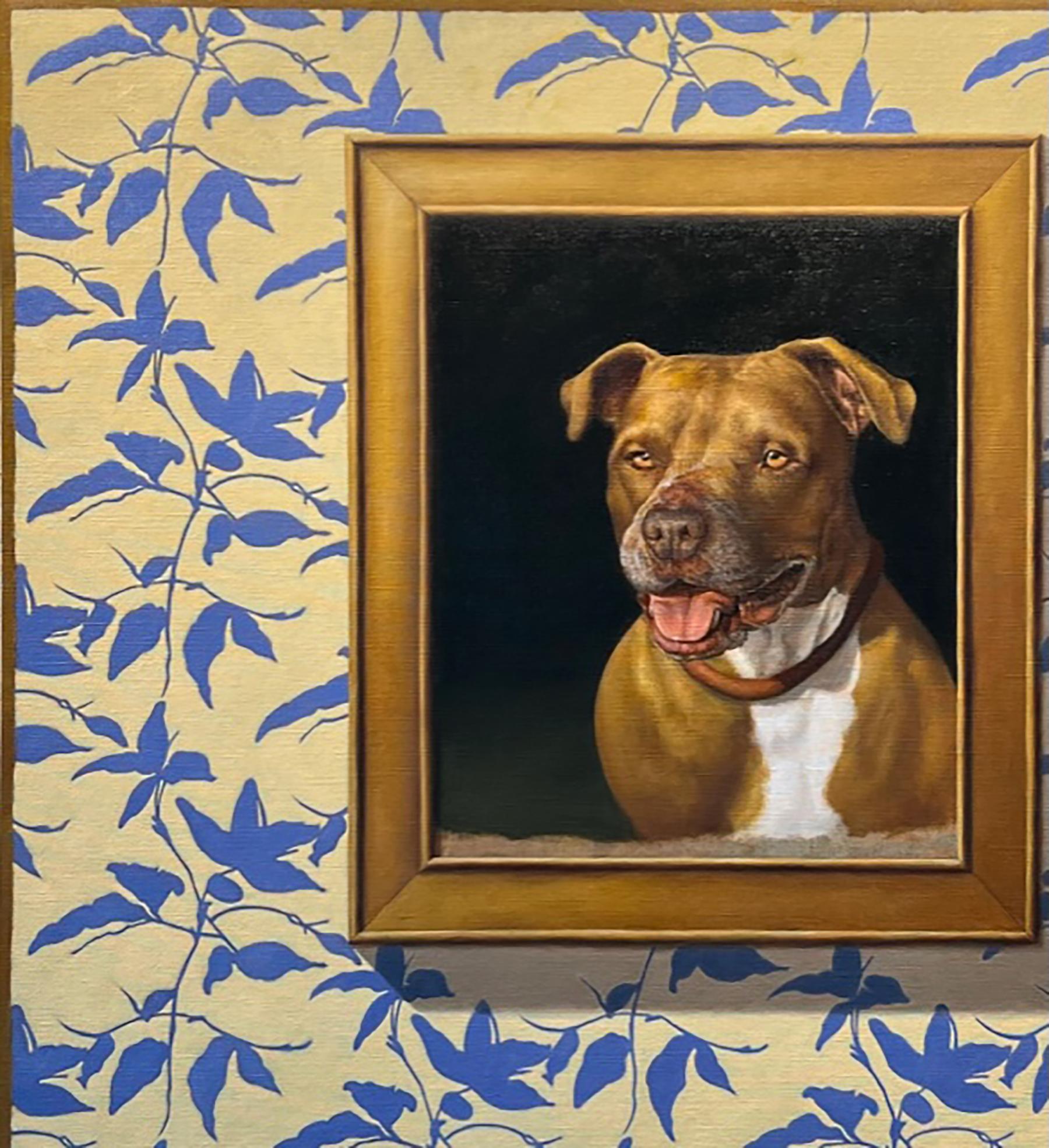Edward Butler Animal Painting - WALLPAPER, FRAME, DOG - Realism / Humor / Pitbull