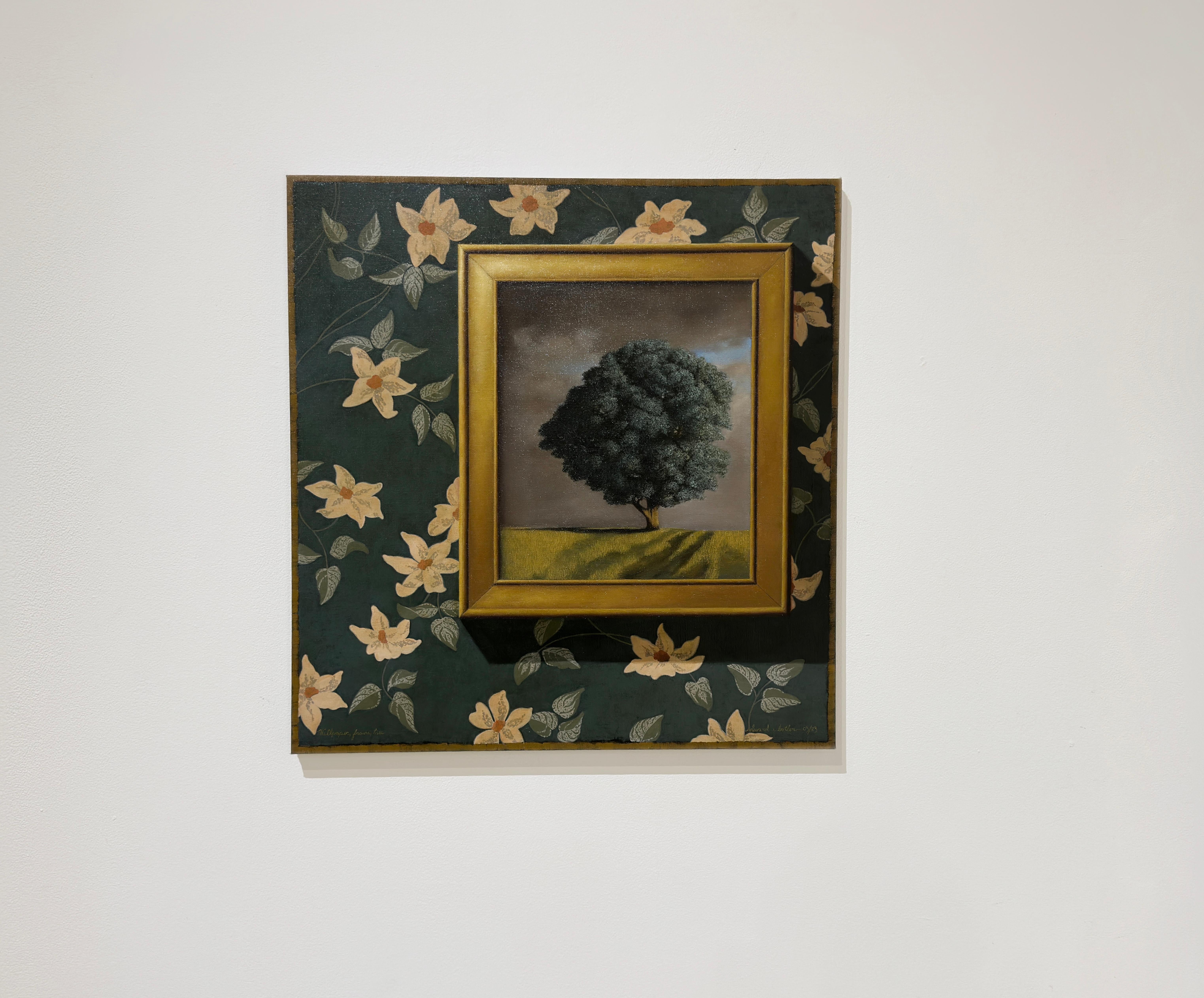 WALLPAPER, FRAME, TREE - Realism / Trompe L'œil / Landscape / Still Life - Painting by Edward Butler