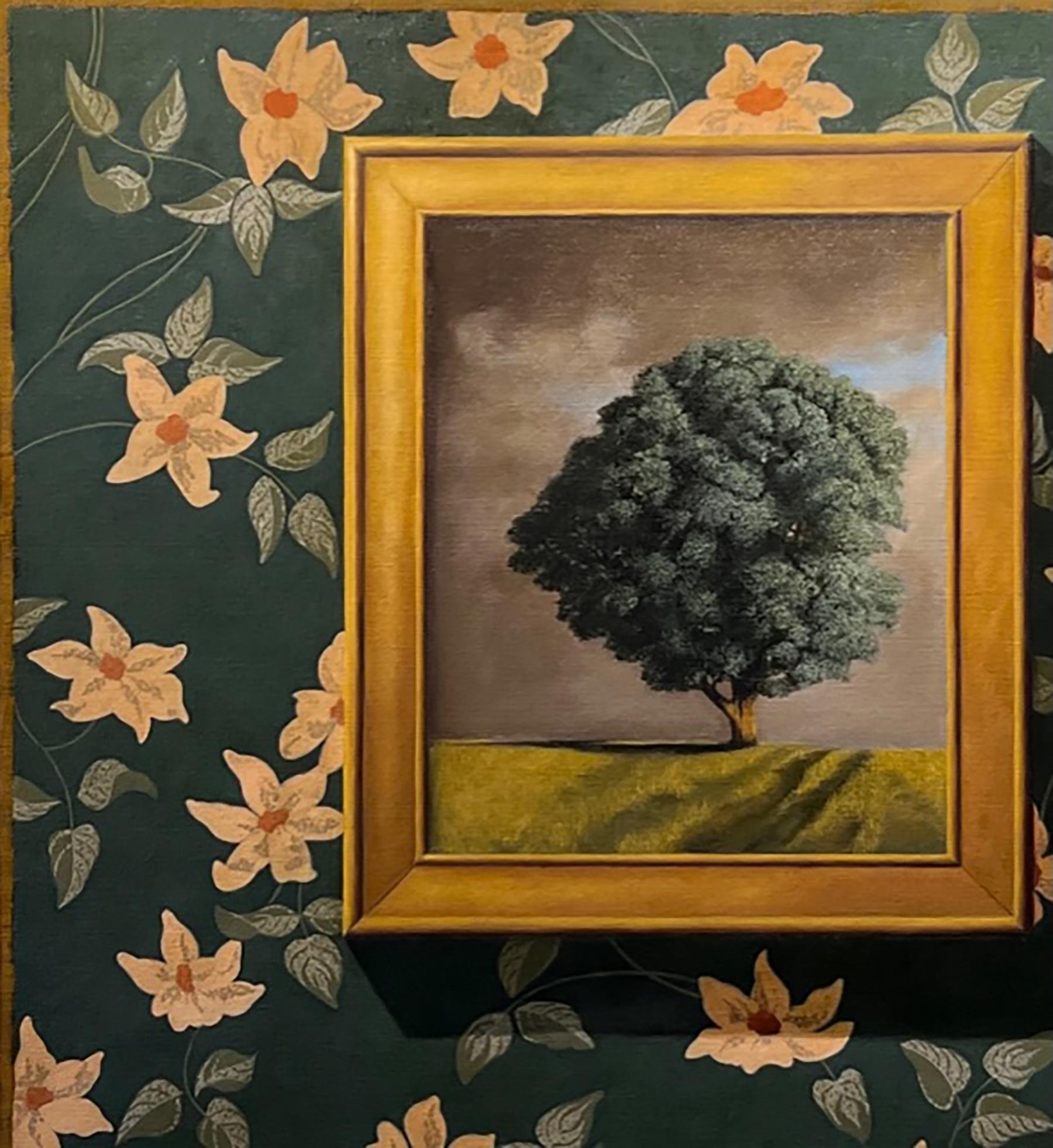 Edward Butler Landscape Painting - WALLPAPER, FRAME, TREE - Realism / Trompe L'œil / Landscape / Still Life