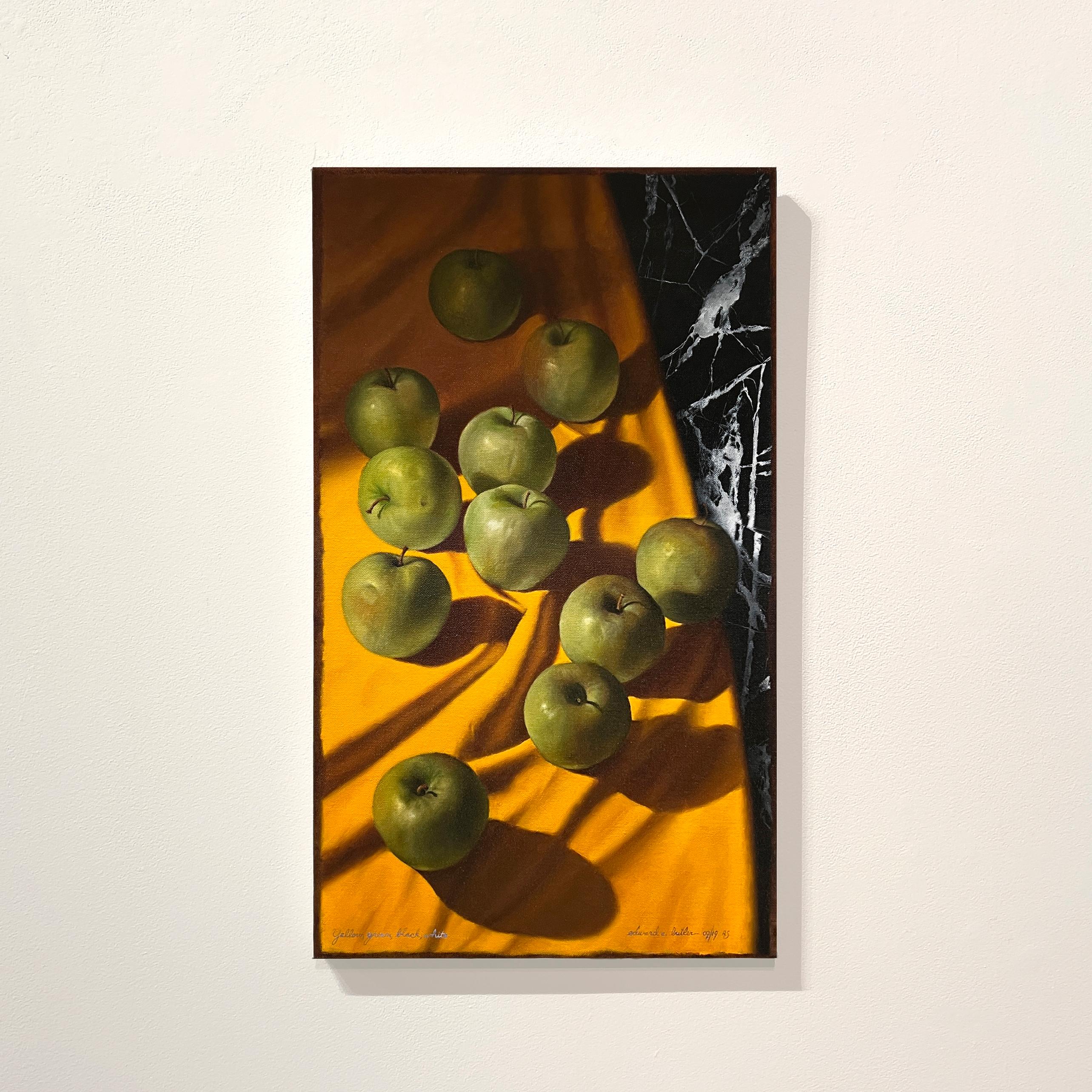 YELLOW, GREEN, BLACK, WHITE - Contemporary Realism / Still Life Color Apples - Painting by Edward Butler