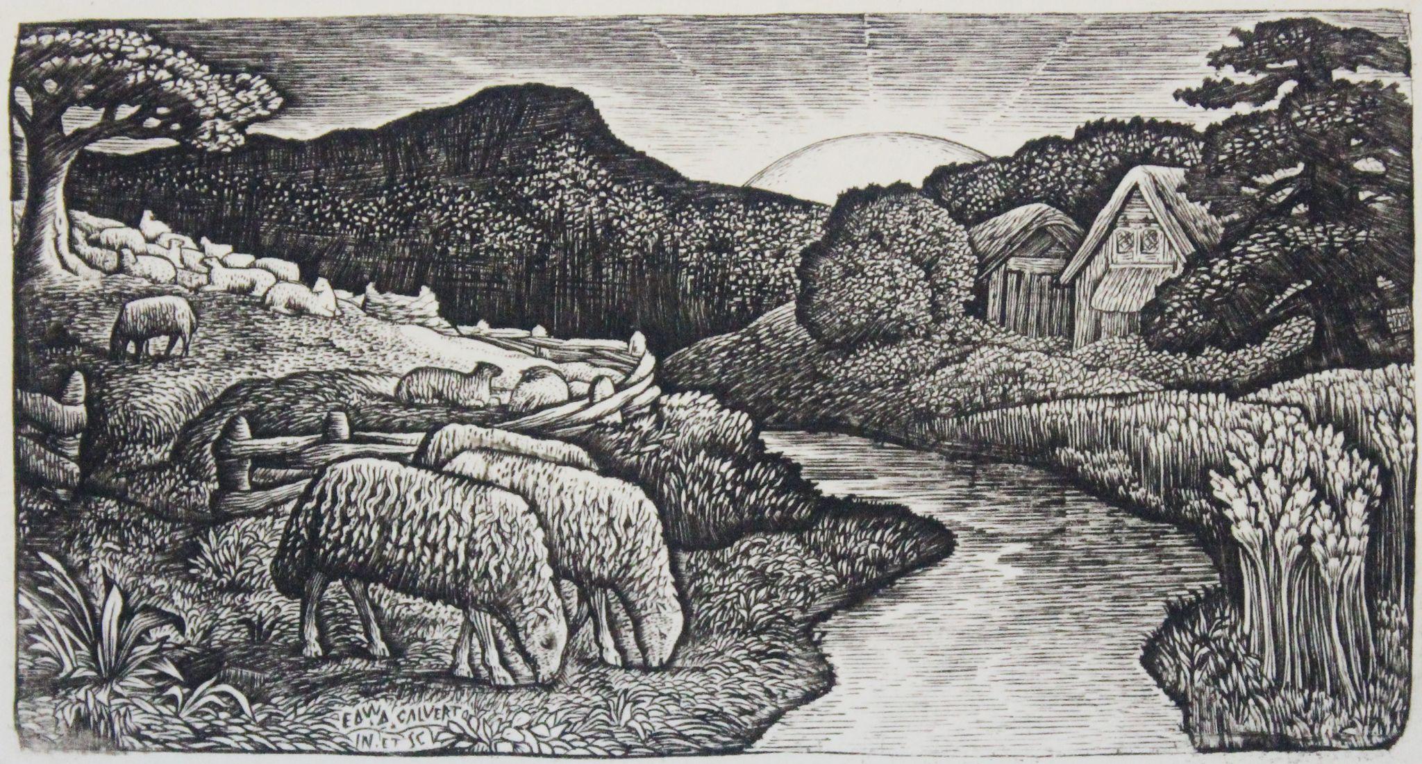 Edward Calvert Landscape Print - The Sheep of his Pasture