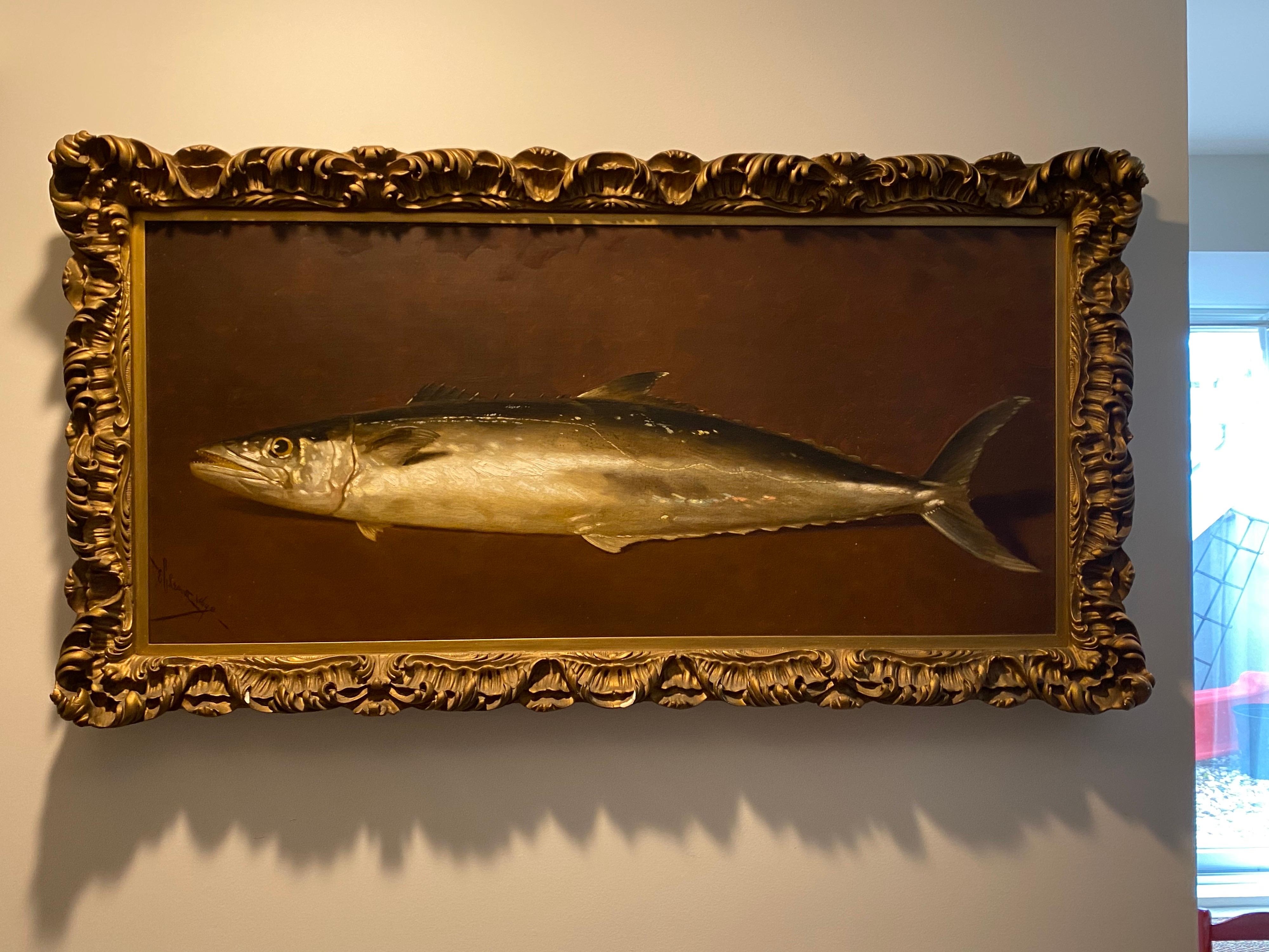 Edward Chalmers Leavitt, américain (1842-1904),
Maquereau royal, nature morte de poisson, 
huile sur toile, 
signé et daté : e C Leavitt 1898