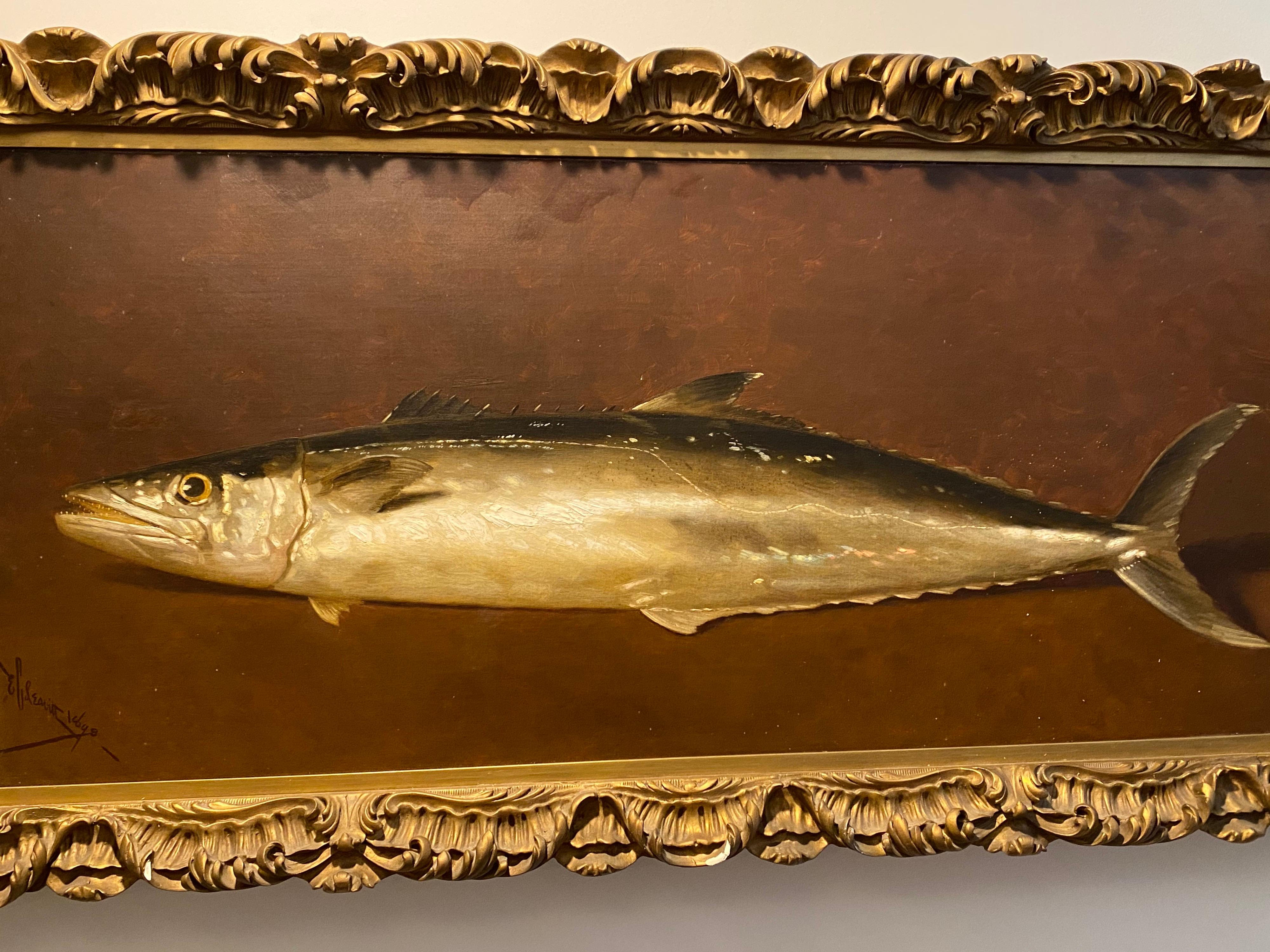 American Edward Chalmers Leavitt, Mackerel Fish Still Life Painting For Sale