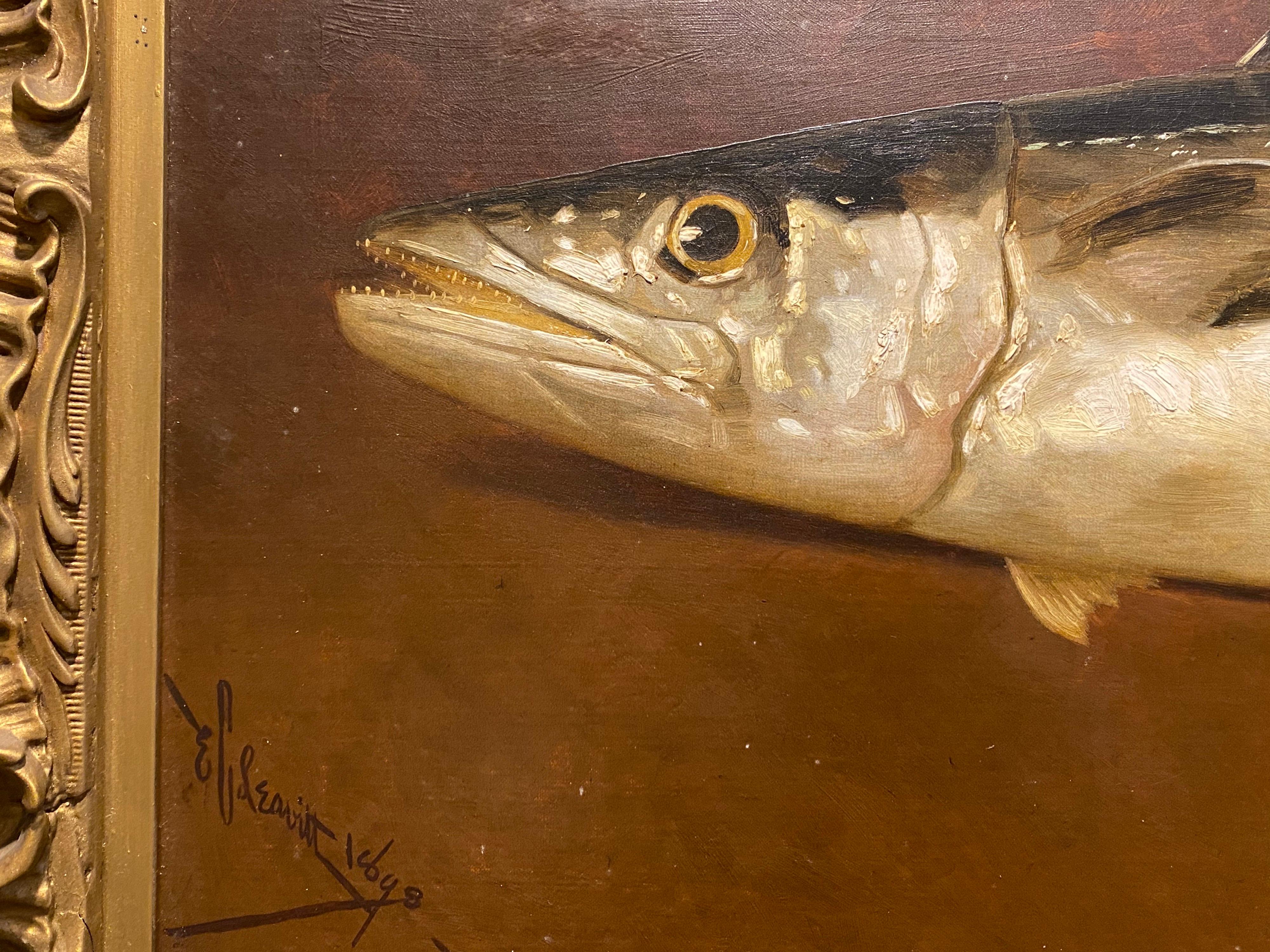 Edward Chalmers Leavitt, Mackerel Fish Still Life Painting In Good Condition For Sale In Southampton, NY