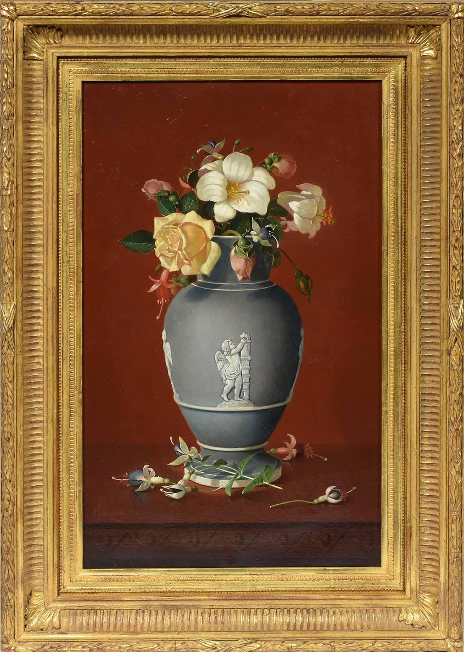 Still-Life Painting de Edward Chalmers Leavitt - "Flores en urna clásica"