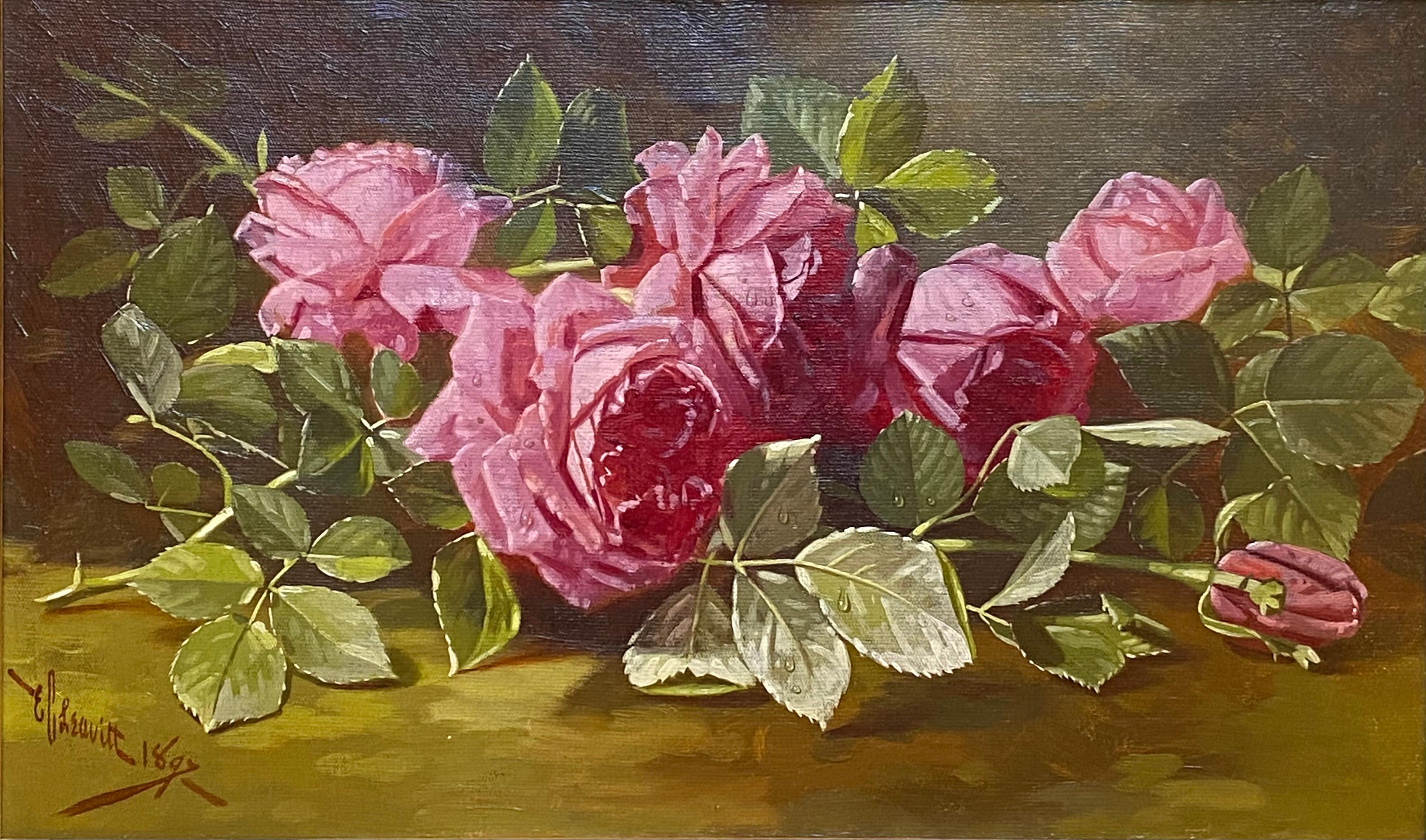“Red Roses” - Academic Painting by Edward Chalmers Leavitt