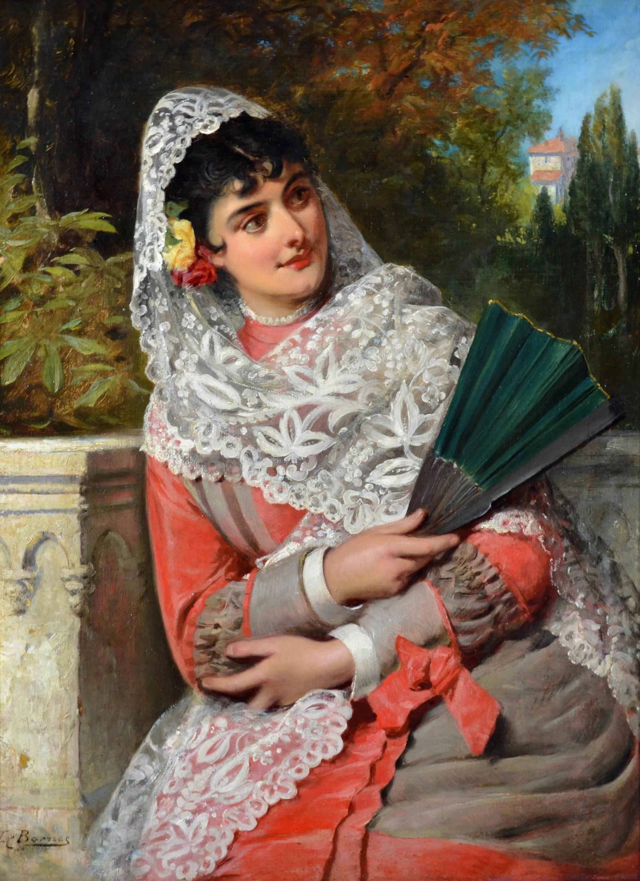 Pittura a olio del XIX secolo Ritratto di bella ragazza spagnola in estate Andalusia - Painting Scuola inglese di Edward Charles Barnes