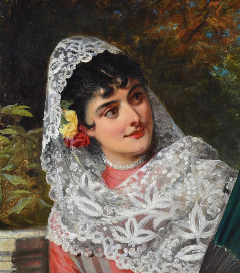 Andalusian Beauty - 19th Century Oil Painting Portrait of Spanish Girl  For Sale 1