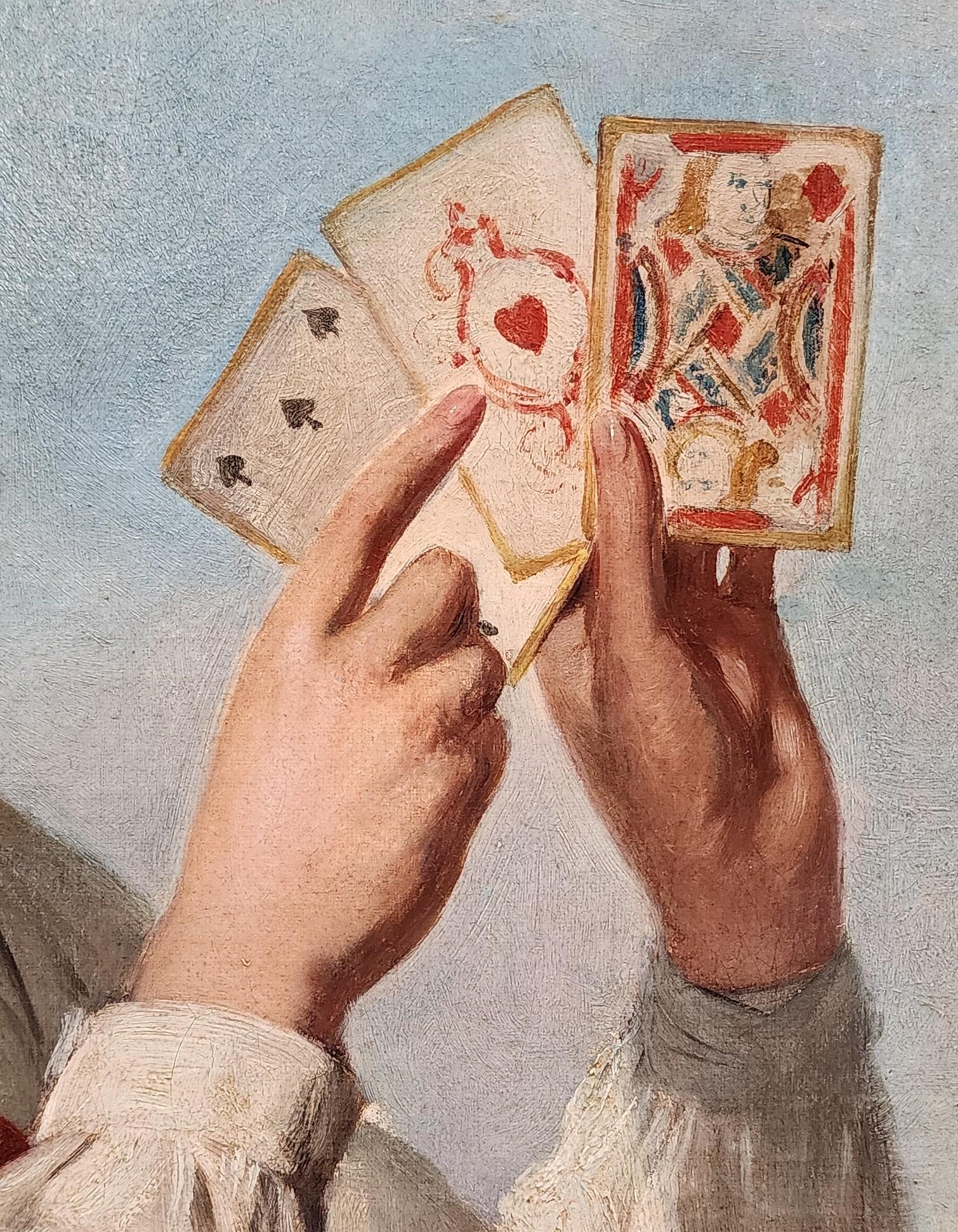 La carta de la suerte, Mujer italiana sosteniendo cartas, Década de 1880 Retrato interesante, Insólito - Painting de Edward Charles Barnes
