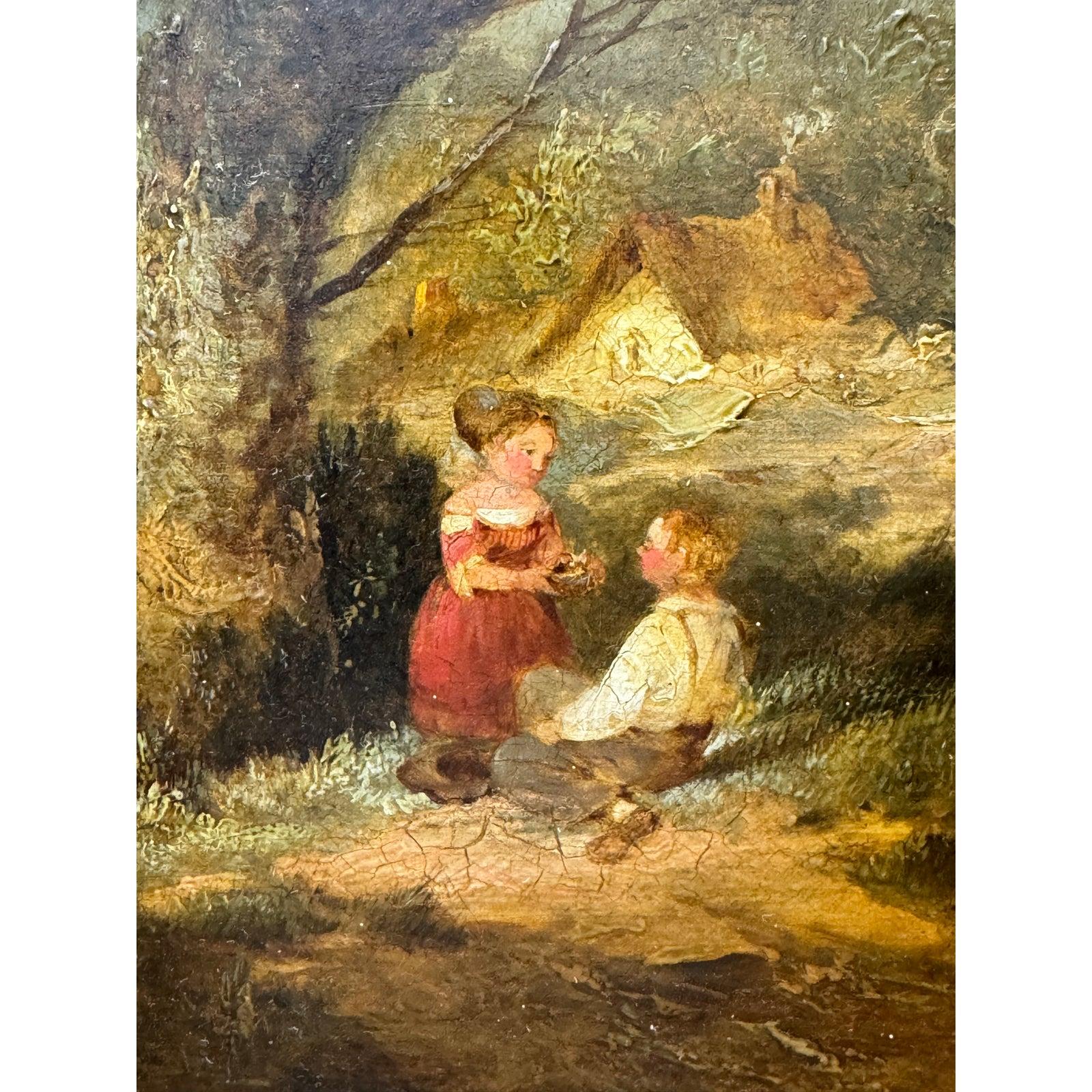 Paesaggio inglese del XIX secolo con figure - Painting di Edward Charles Williams