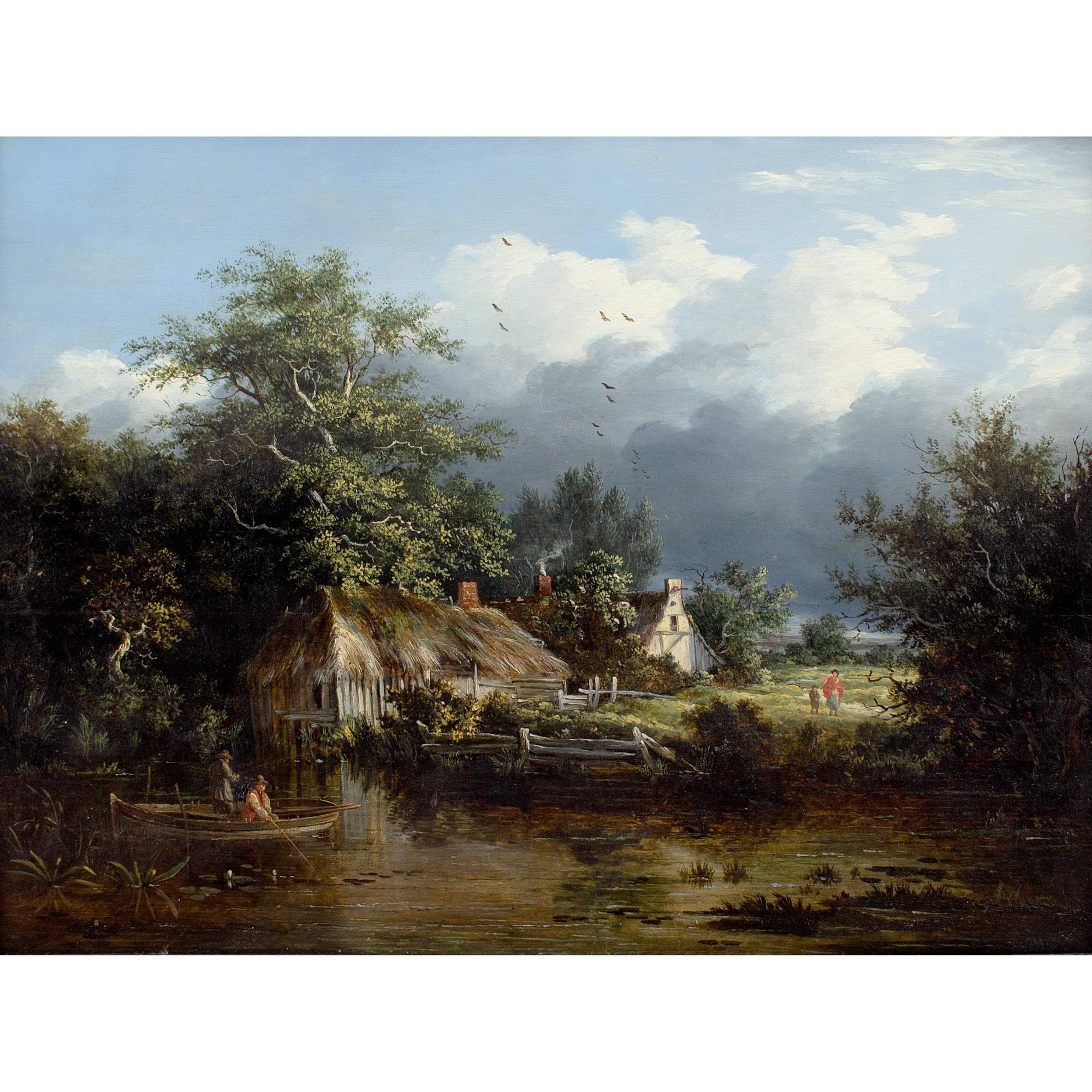 Edward Charles Williams ( attribué), paysage de rivière boisée avec bateau en vente 1