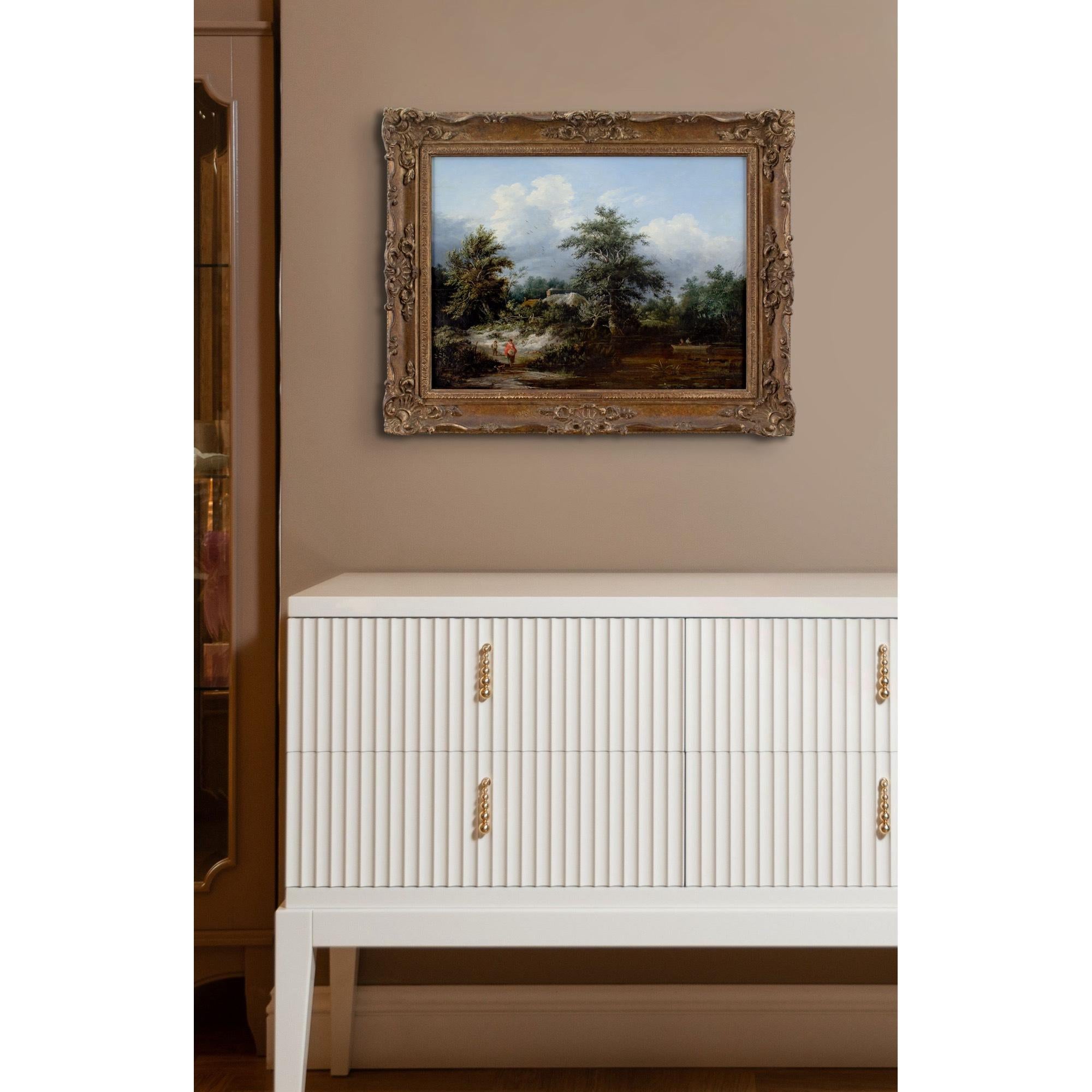 Edward Charles Williams (Attributed) Wooded River Landscape With Cottage, Fisher For Sale 3