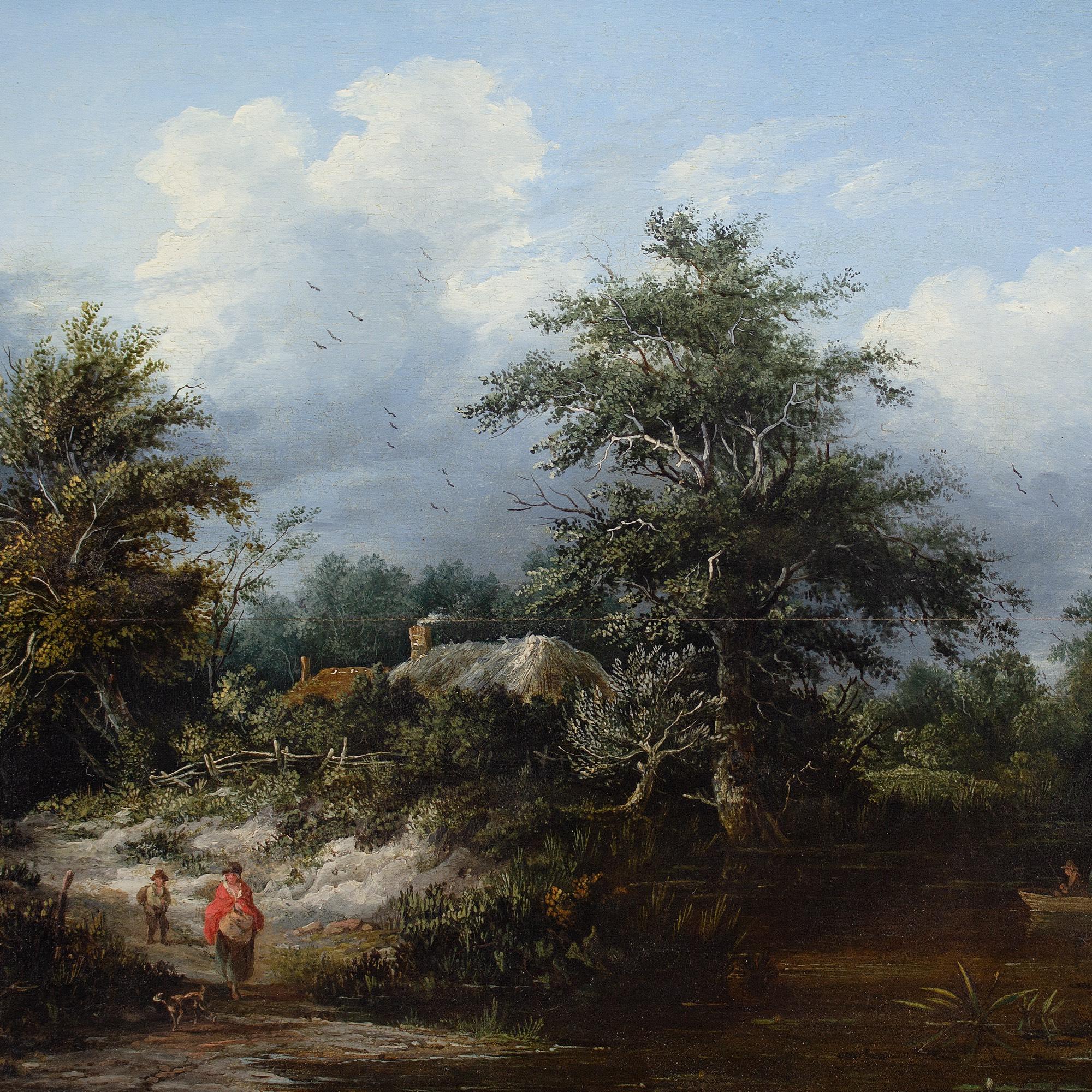 Edward Charles Williams (Attributed) Wooded River Landscape With Cottage, Fisher For Sale 5