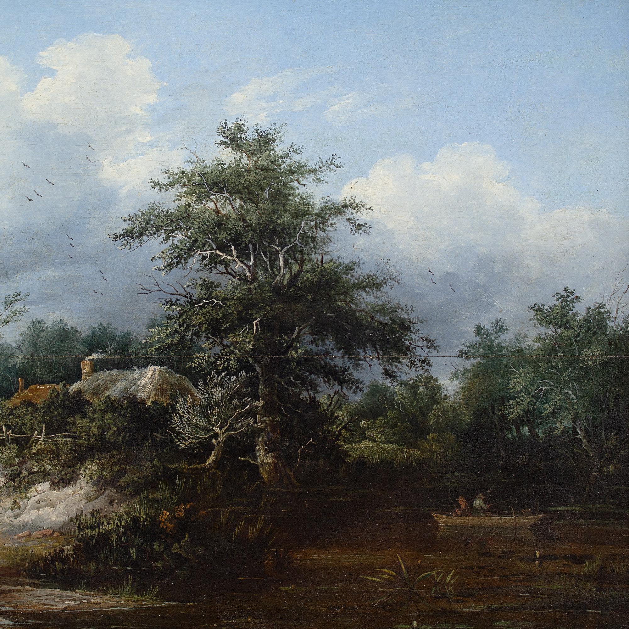 Edward Charles Williams (Attributed) Wooded River Landscape With Cottage, Fisher For Sale 6