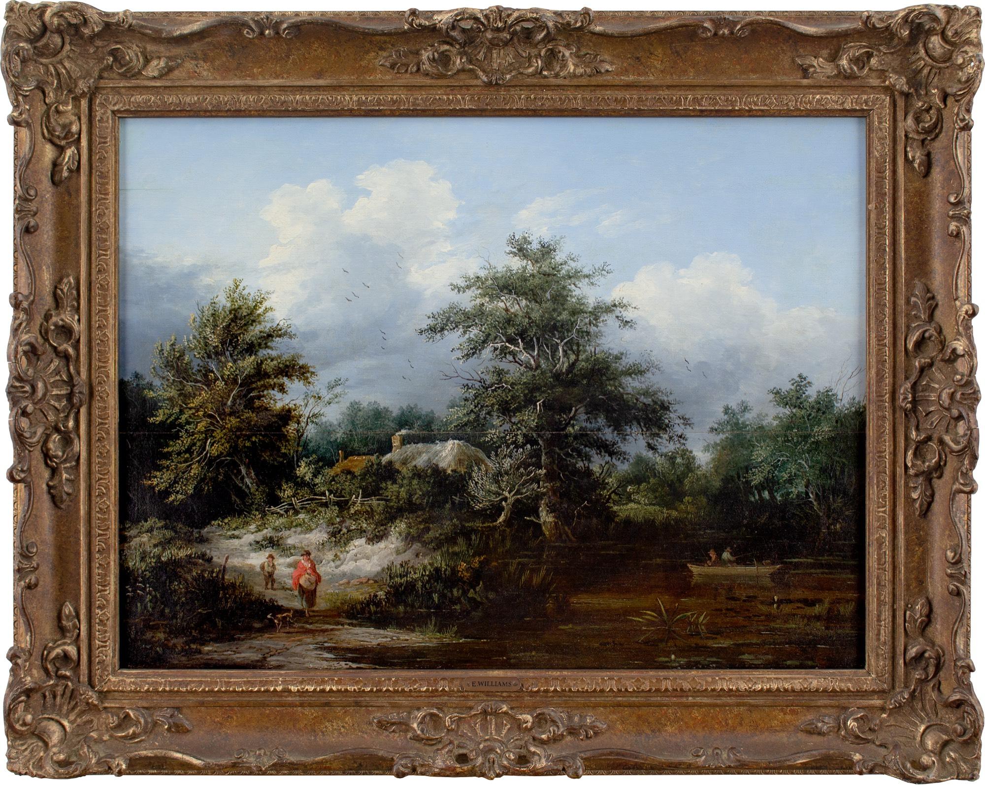 Edward Charles Williams (Attributed) Wooded River Landscape With Cottage, Fisher
