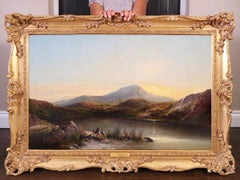 Peinture à l'huile de l'Académie royale du 19e siècle représentant un paysage de montagnes galloises sur le mont Snowdon
