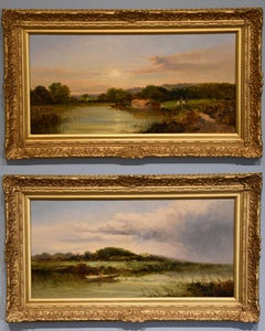 Pareja de óleos de Edward Charles Williams "Escena cerca de Sonning en el Támesis"