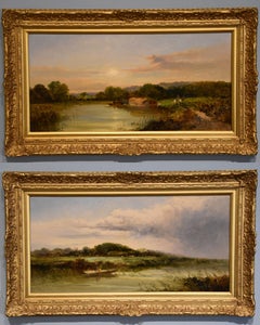 Oil Painting Pair by Edward Charles Williams "Scene Near Sonning on Thames"