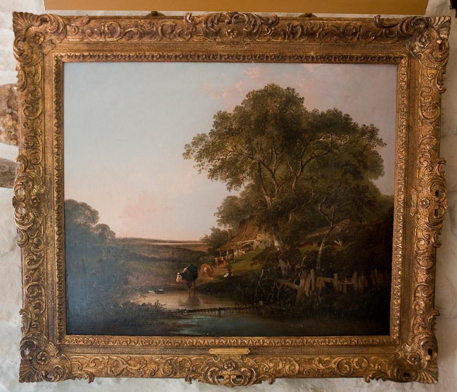 The Farm Pond Eine englische Landschaft mit Rindern aus dem 19. Jahrhundert – Painting von Edward Charles Williams