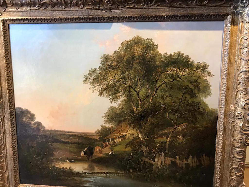 Edward Charles Williams (1807-1881) 
The Farm Pond Eine englische Landschaft mit Rindern aus dem 19. Jahrhundert 
Öl auf Leinwand:: 61 x 74cm / 102 x89cm Originalrahmen 

Der älteste Sohn von E.Williams Snr.:: Edward Charles Williams:: war der
