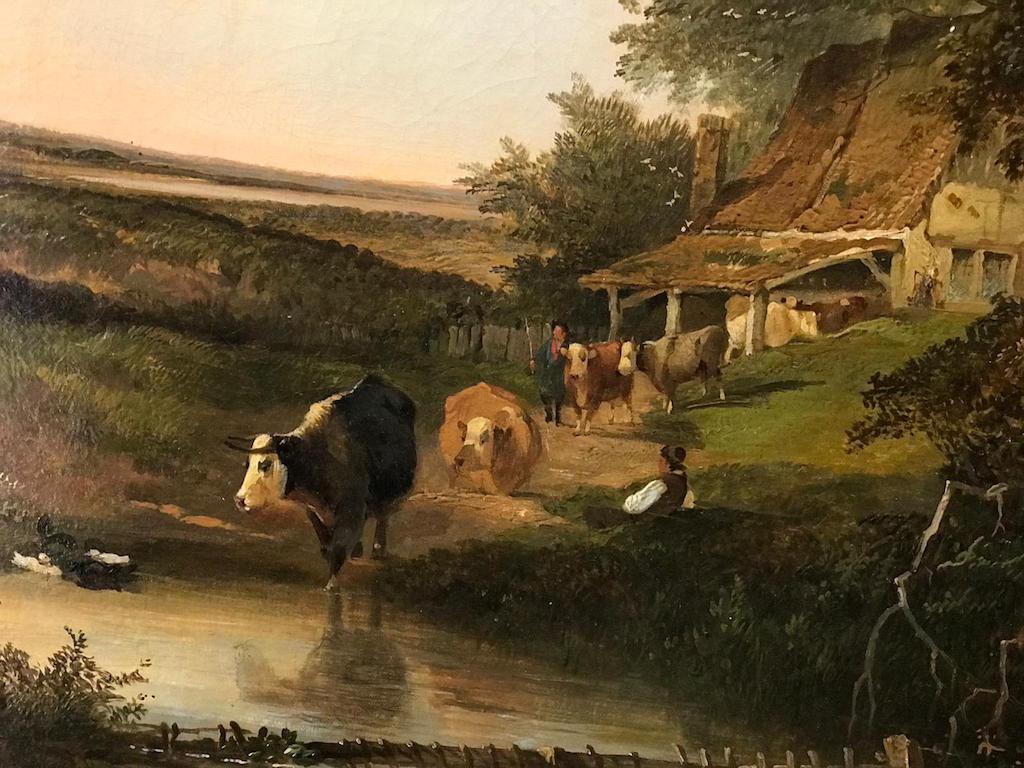 Edward Charles Williams Animal Painting - The Farm Pond A 19th Century English Landscape with Cattle  