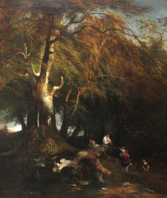 The Woodman's Family in a Landscape - British 1869 Victorian art oil painting