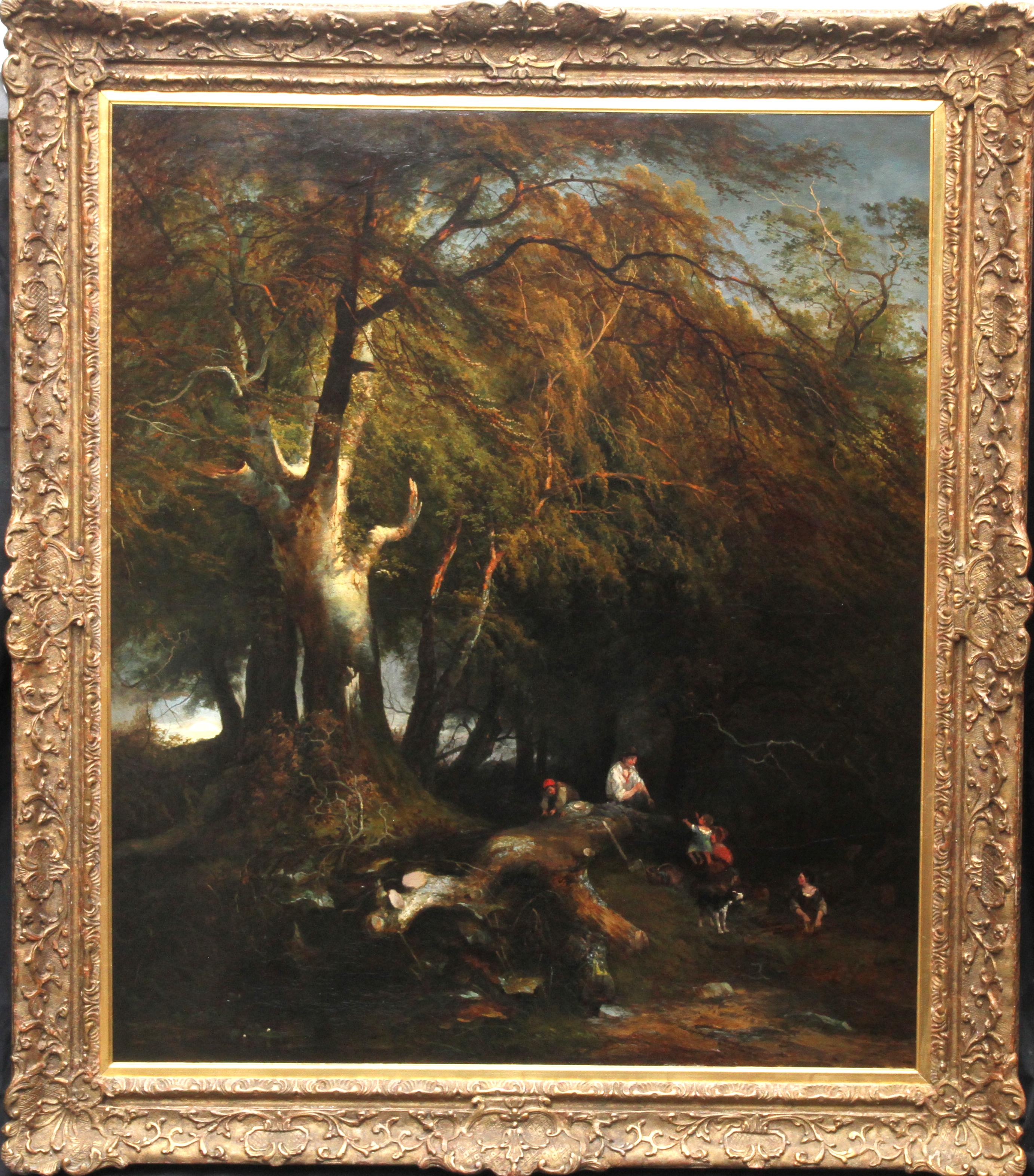 The Woodman's Family in a Landscape - British 1869 Victorian art oil painting