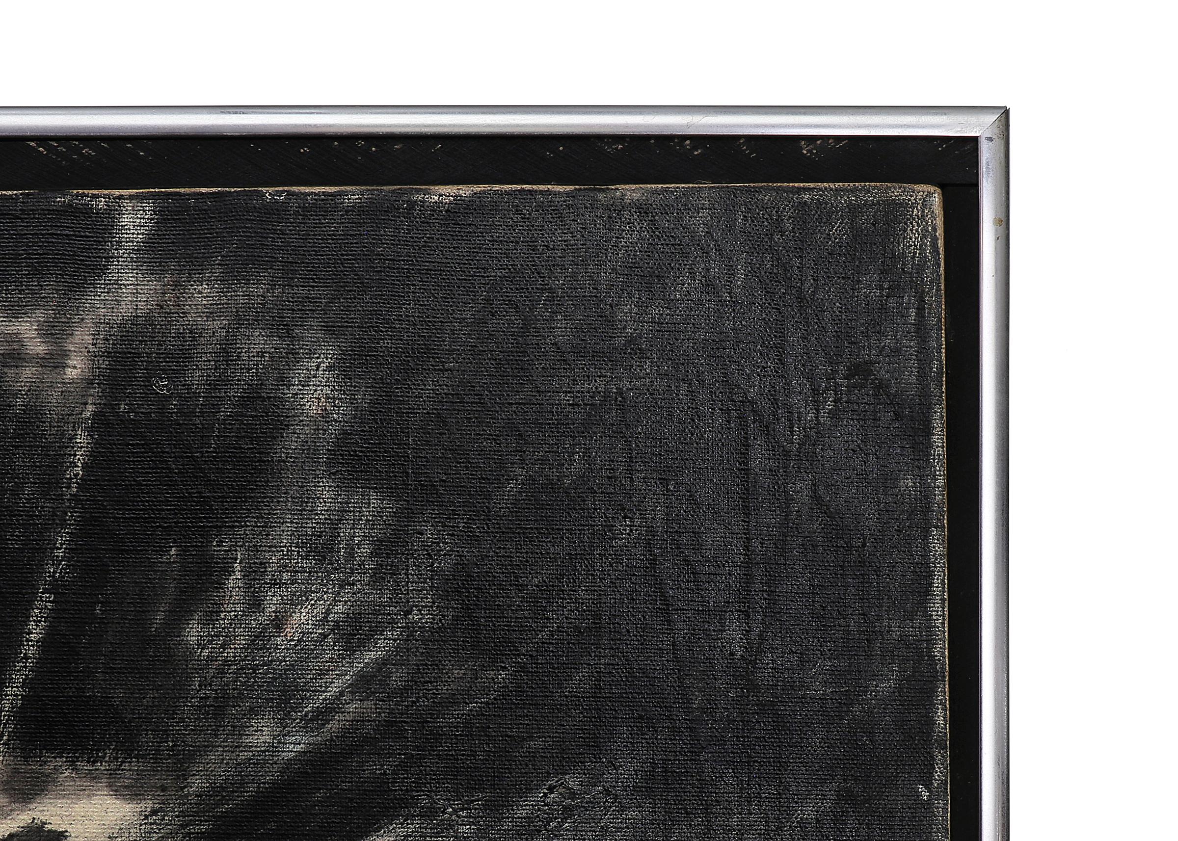 Minimalistisches Schwarz-Weiß-Abstraktes Ölgemälde von Edward Chavez, Mid-Century, 1970er Jahre im Angebot 3