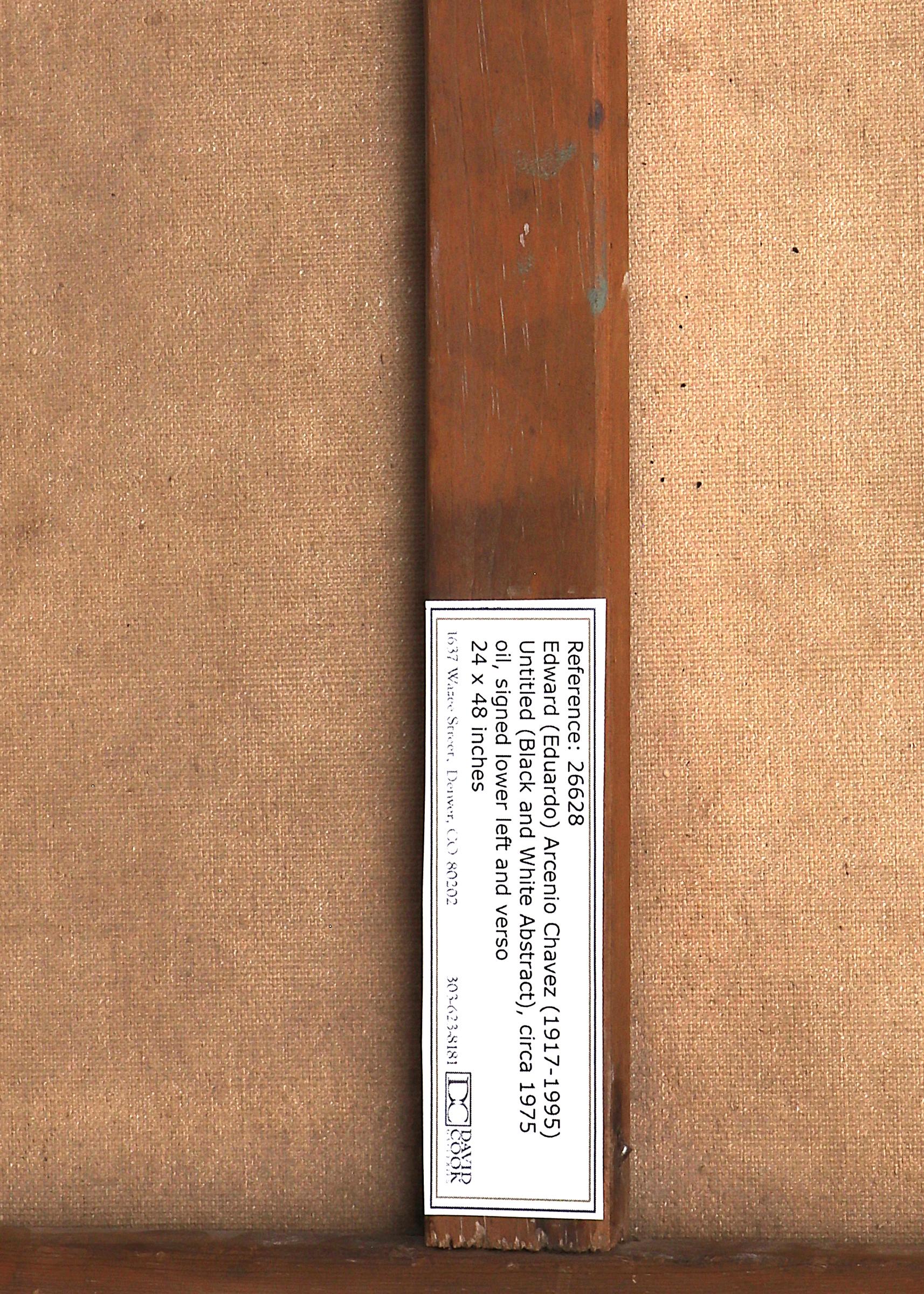 Minimalistisches Schwarz-Weiß-Abstraktes Ölgemälde von Edward Chavez, Mid-Century, 1970er Jahre im Angebot 9