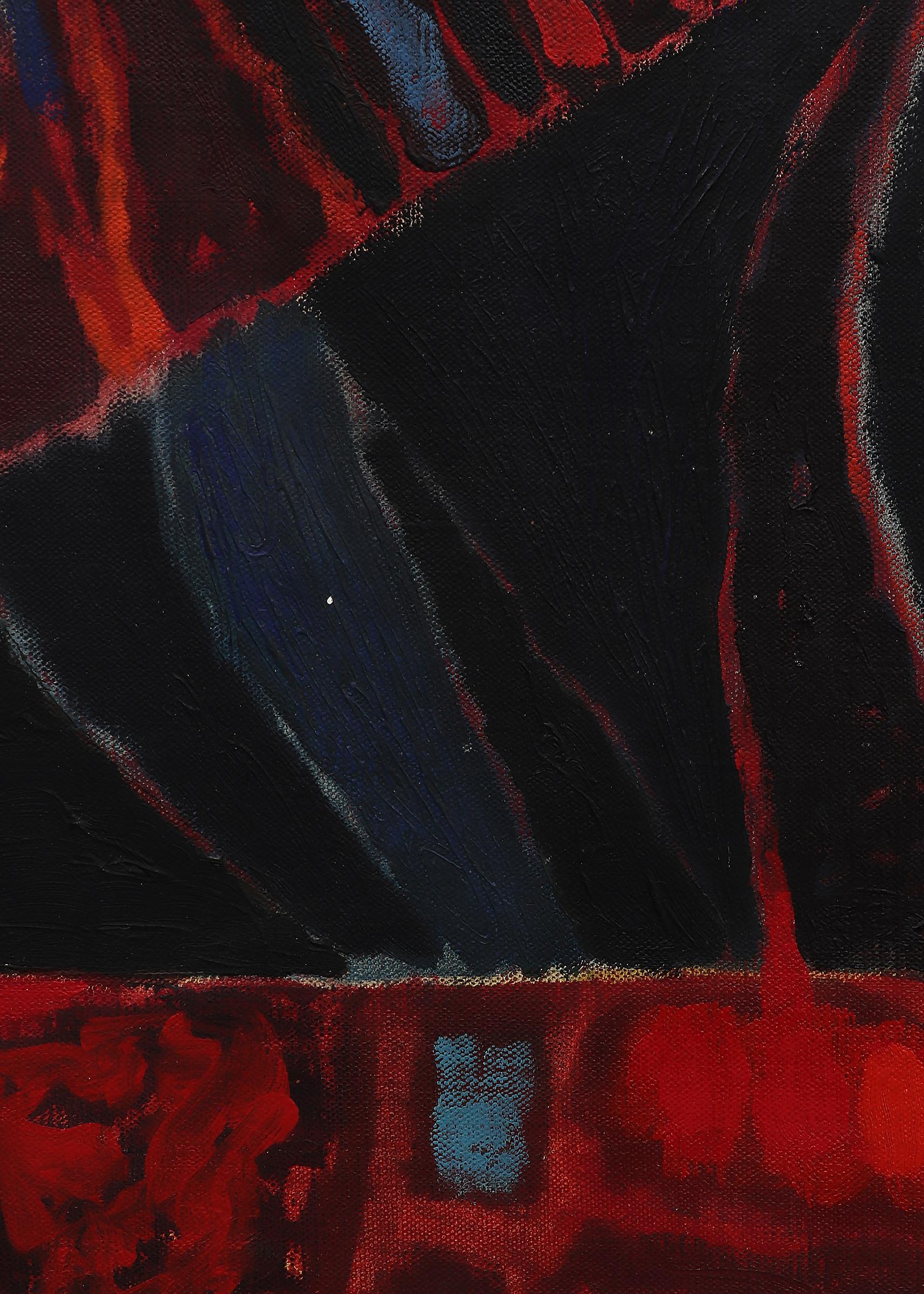 Peinture à l'huile abstraite avec un motif d'oiseau par Edward Chavez, noir rose rouge bleu en vente 6