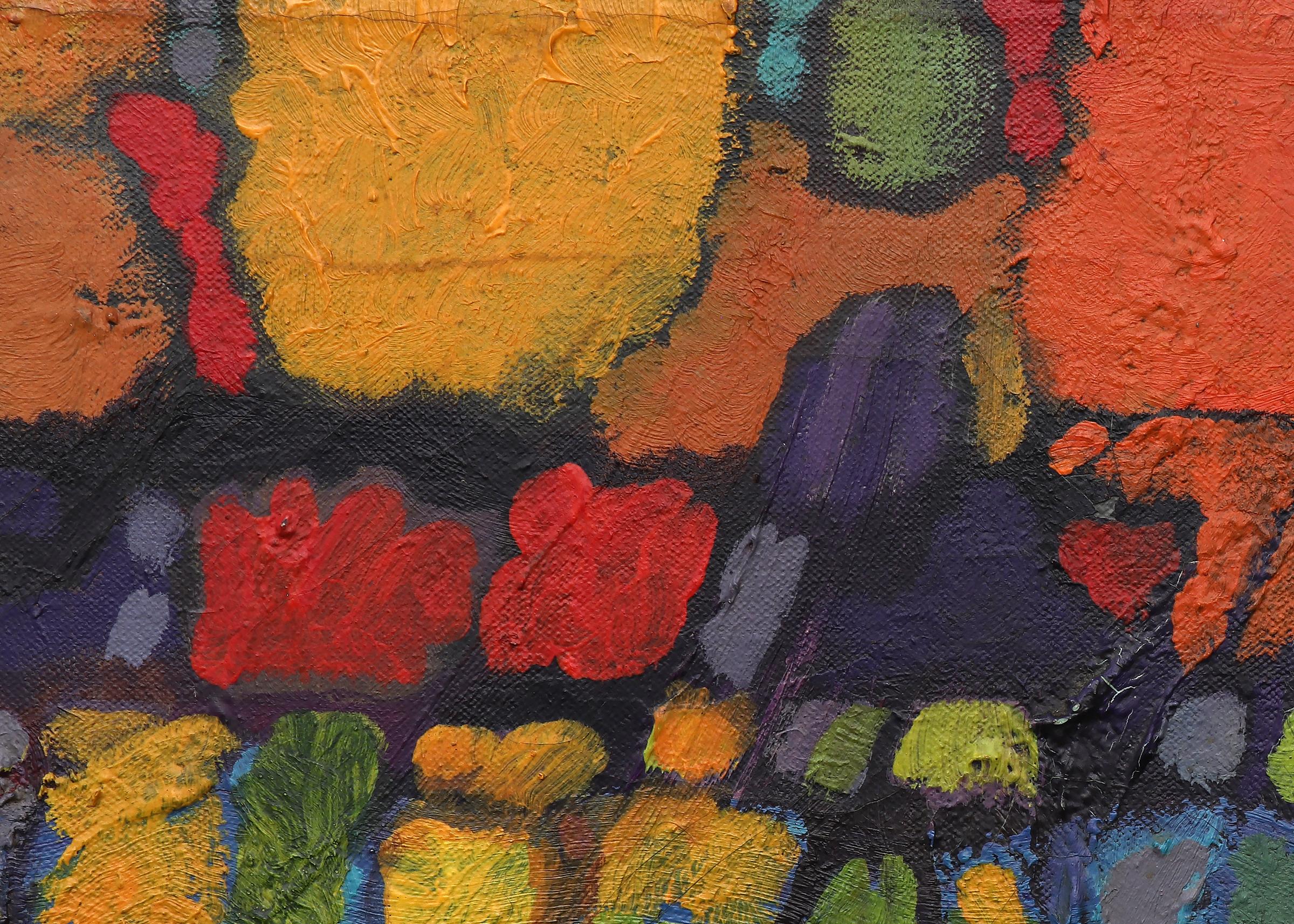 Mojave II, 1970s Abstract Acrylic Painting, Yellow Orange Purple Green Brown 3