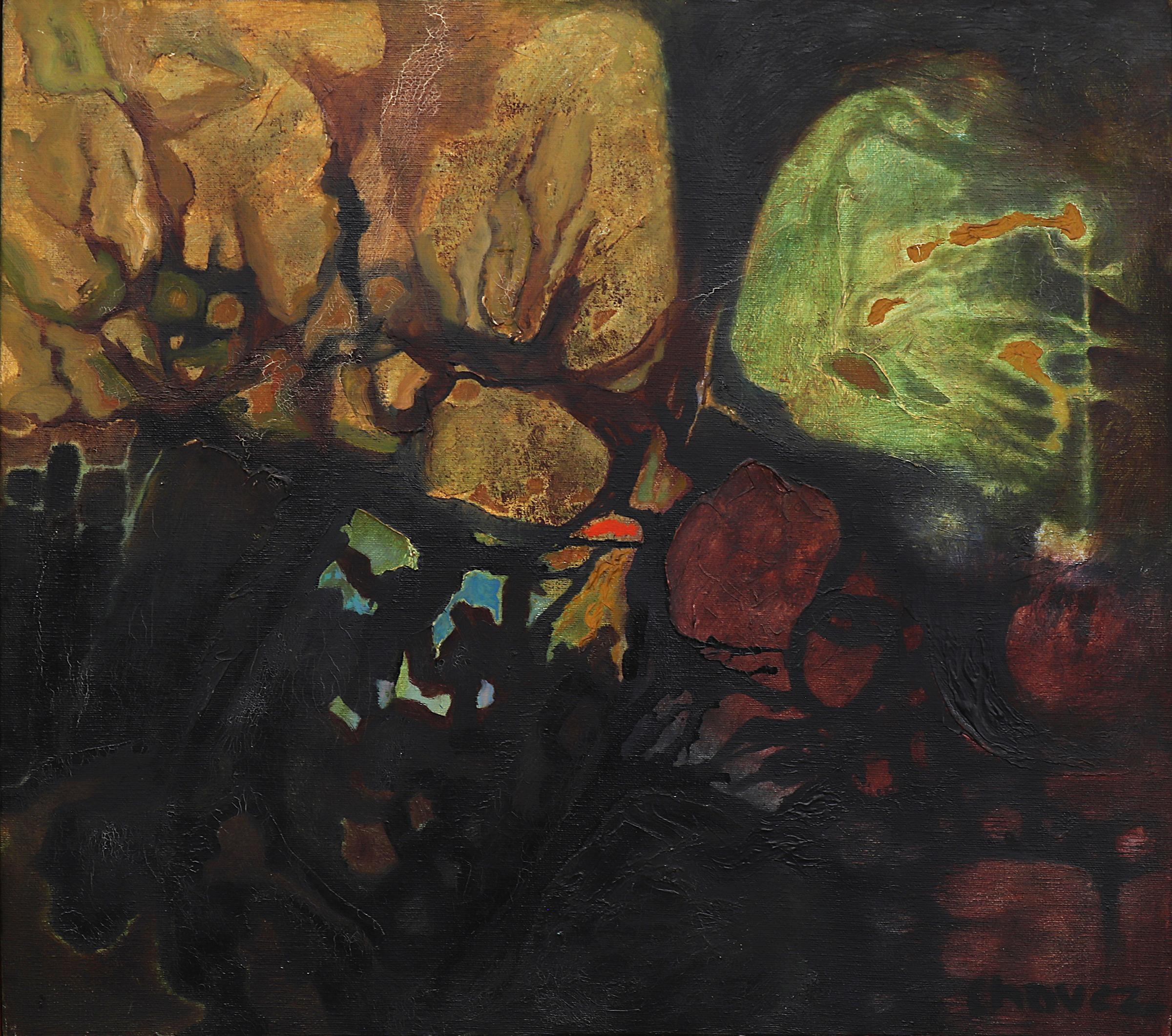 Paesaggio primordiale, pittura ad olio astratta originale firmata con tonalità Jewell - Painting di Edward Chavez