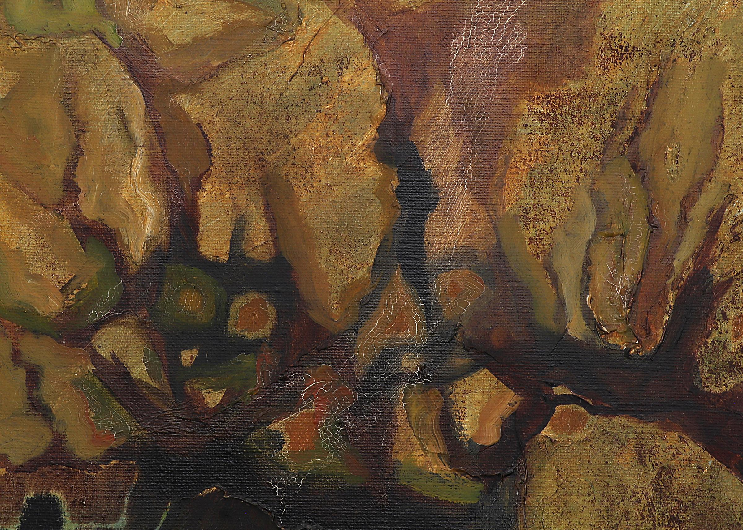Paesaggio primordiale, pittura ad olio astratta originale firmata con tonalità Jewell - Abstract Painting Nero di Edward Chavez