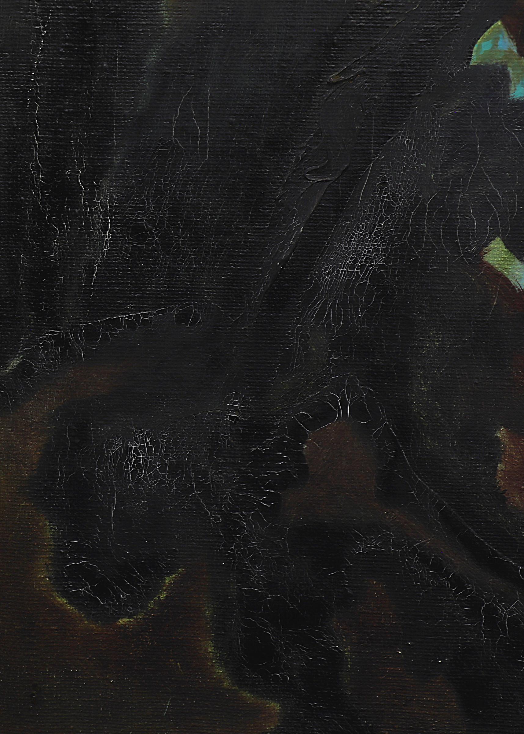 Questo accattivante dipinto a olio Paesaggio Primordiale, firmato dall'artista Edward (Eduardo) Arcenio Chavez (1917-1995), mette in mostra il suo uso magistrale del colore e della forma. La composizione astratta presenta ricchi toni Jewell di